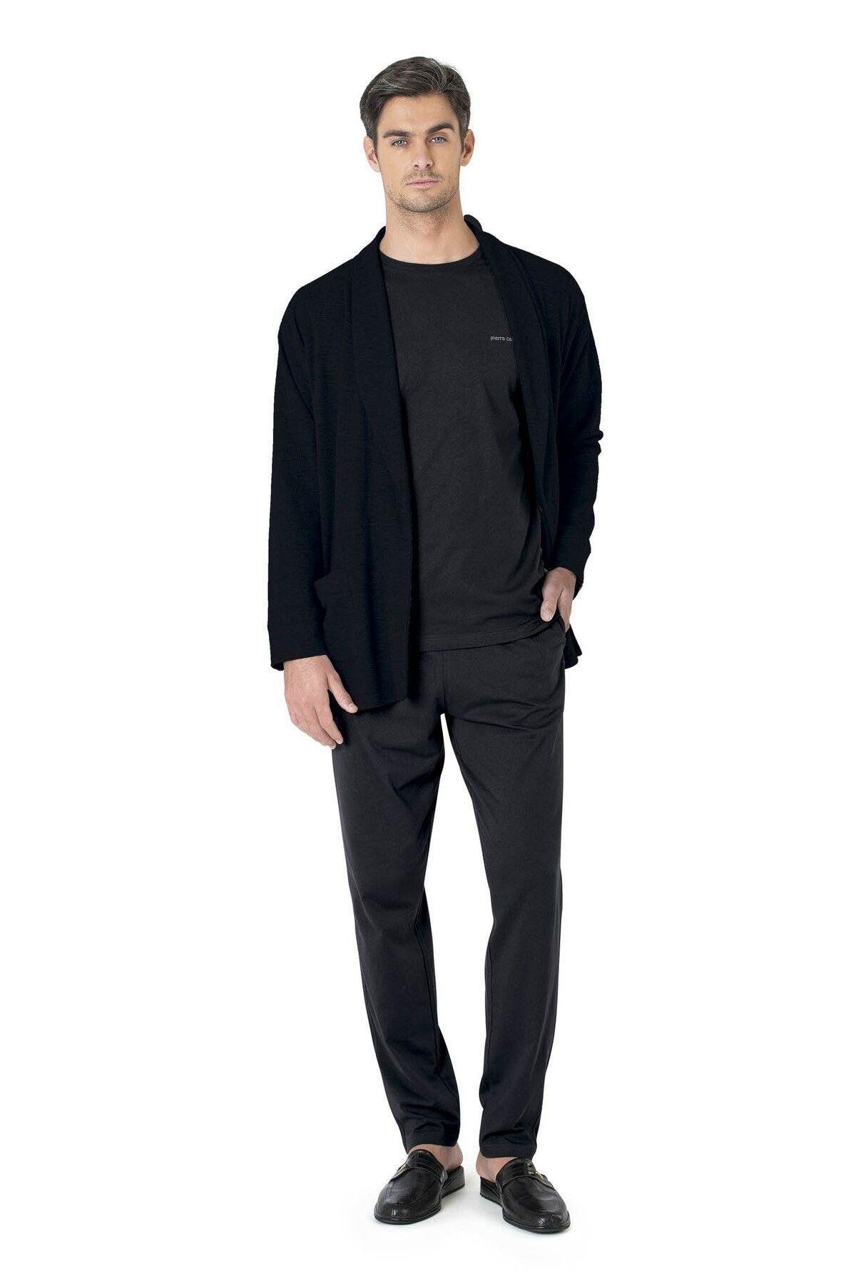Pierre Cardin 5640 Erkek Triko Sabahlıklı 5li Pijama Takım-Siyah
