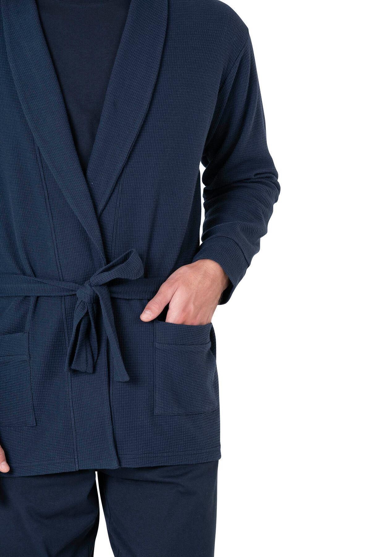 Pierre Cardin 5640 Erkek Triko Sabahlıklı 5li Pijama Takım-Lacivert
