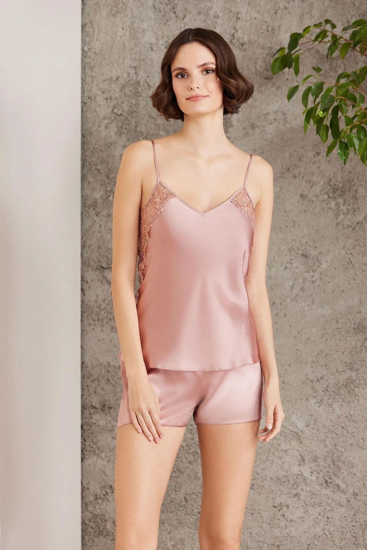 Pierre Cardin 6000 Kadın Dantelli Saten 6lı Set-Brandy