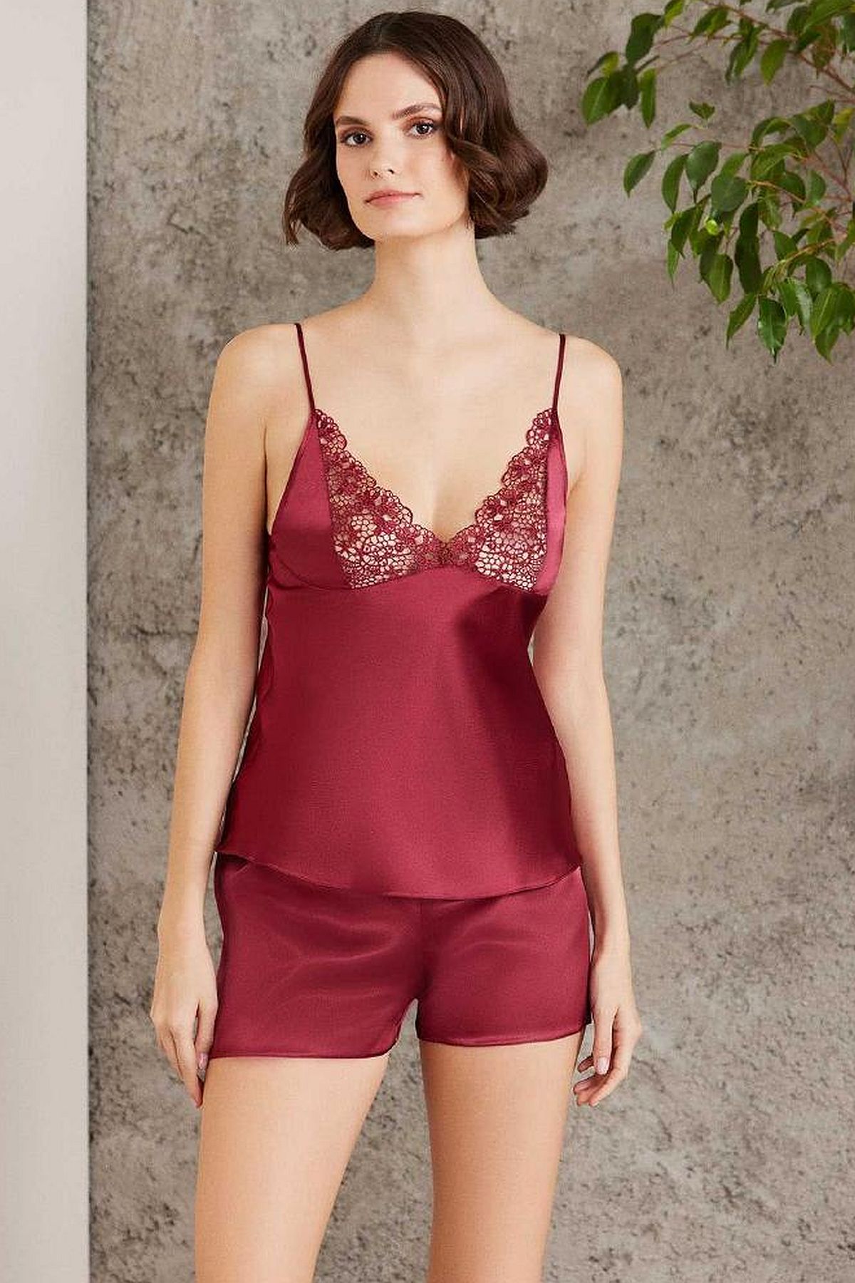 Pierre Cardin 6005 Kadın Saten Dantelli 6lı Çeyiz Seti-Bordo