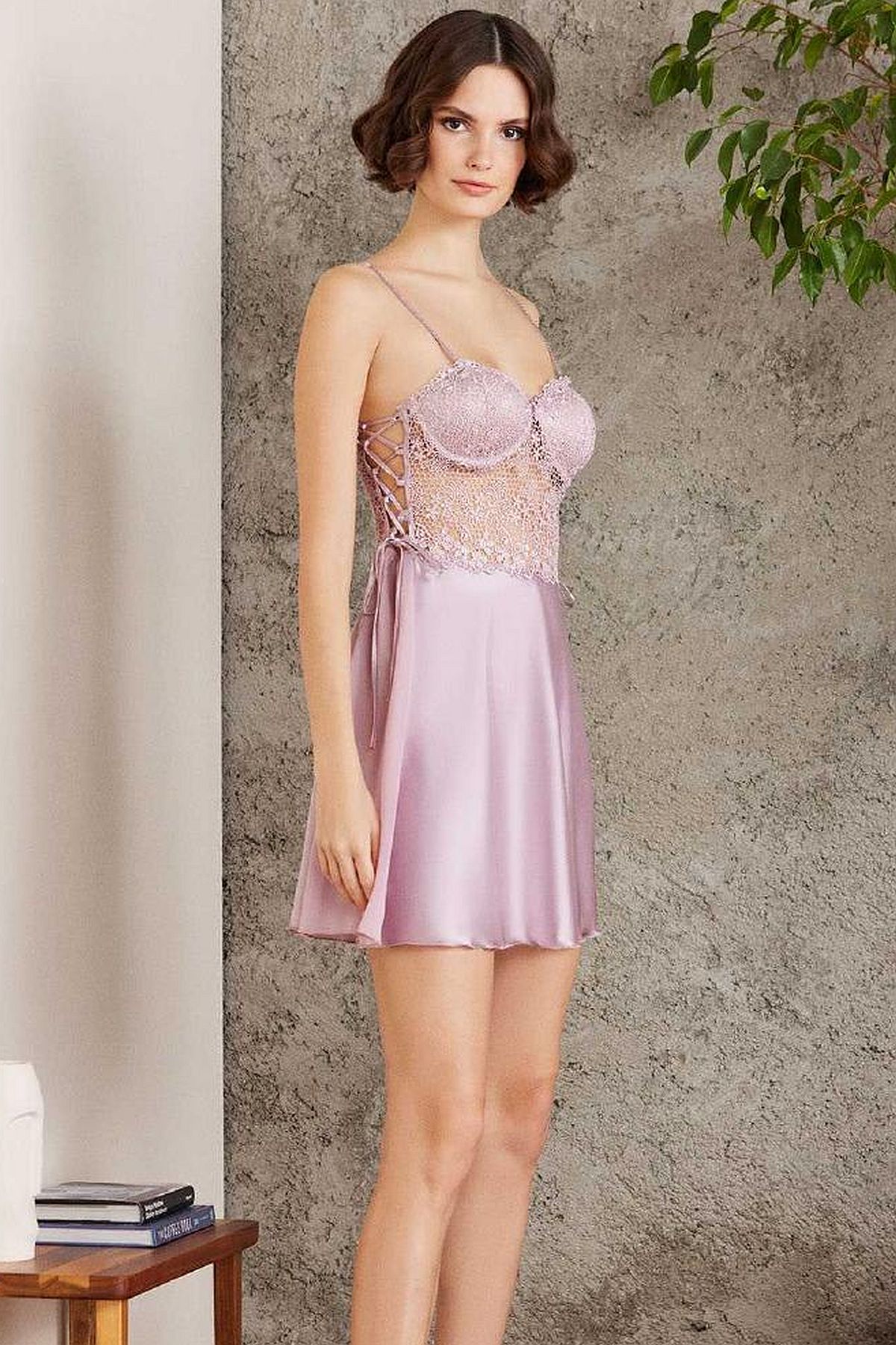Pierre Cardin 6005 Kadın Saten Dantelli 6lı Çeyiz Seti-Rose