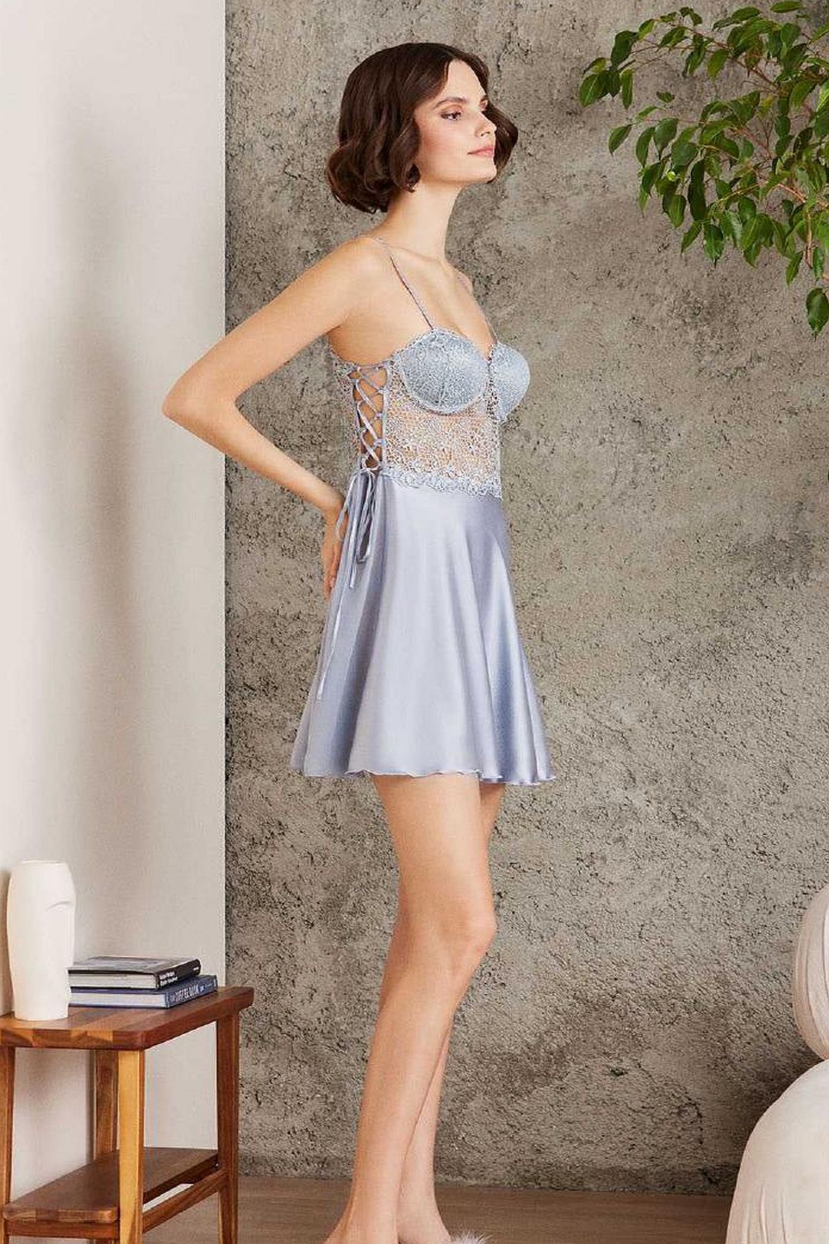 Pierre Cardin 6005 Kadın Saten Dantelli 6lı Çeyiz Seti-Mist