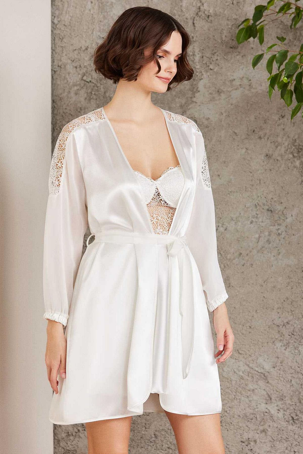 Pierre Cardin 6005 Kadın Saten Dantelli 6lı Çeyiz Seti-Ekru