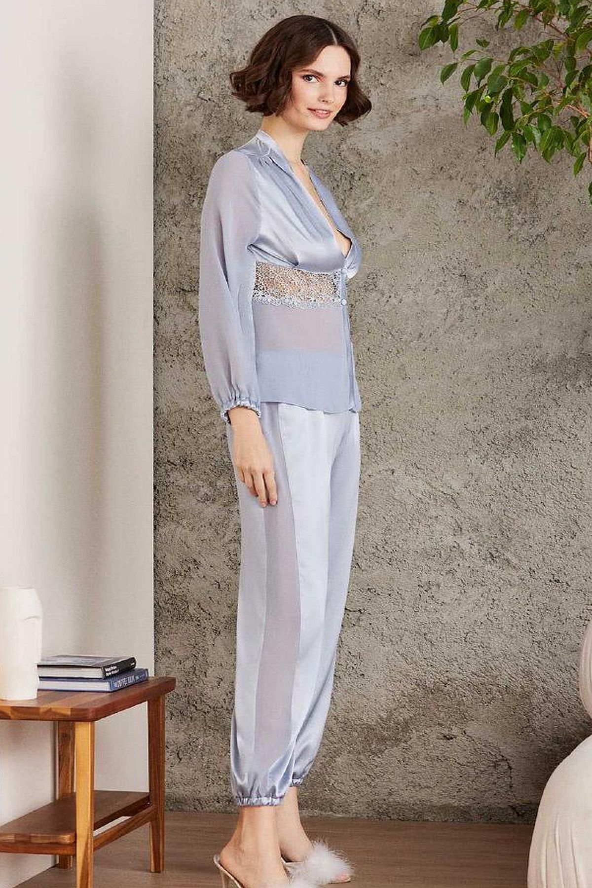 Pierre Cardin 6005 Kadın Saten Dantelli 6lı Çeyiz Seti-Mist