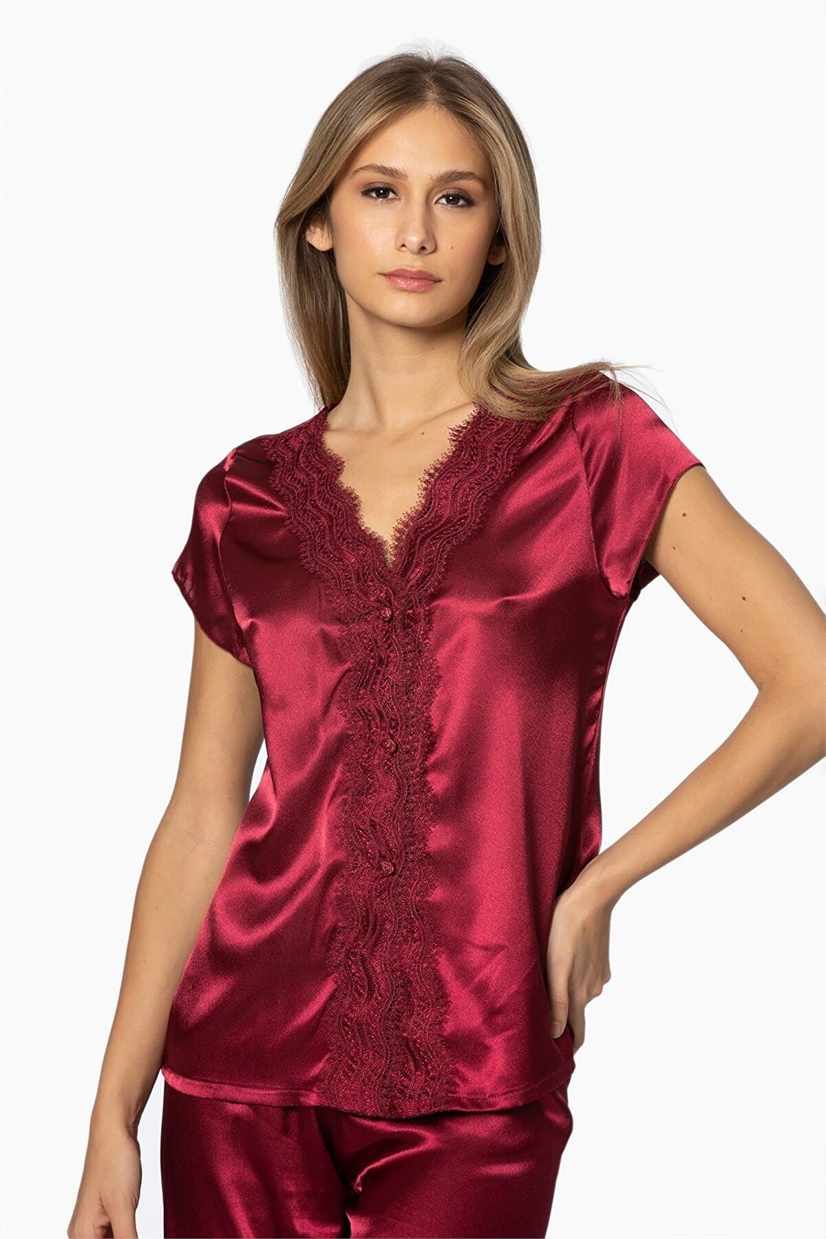 Pierre Cardin 6010 Kadın Saten Dantelli 6lı ÇeyizlikTakım-Bordo