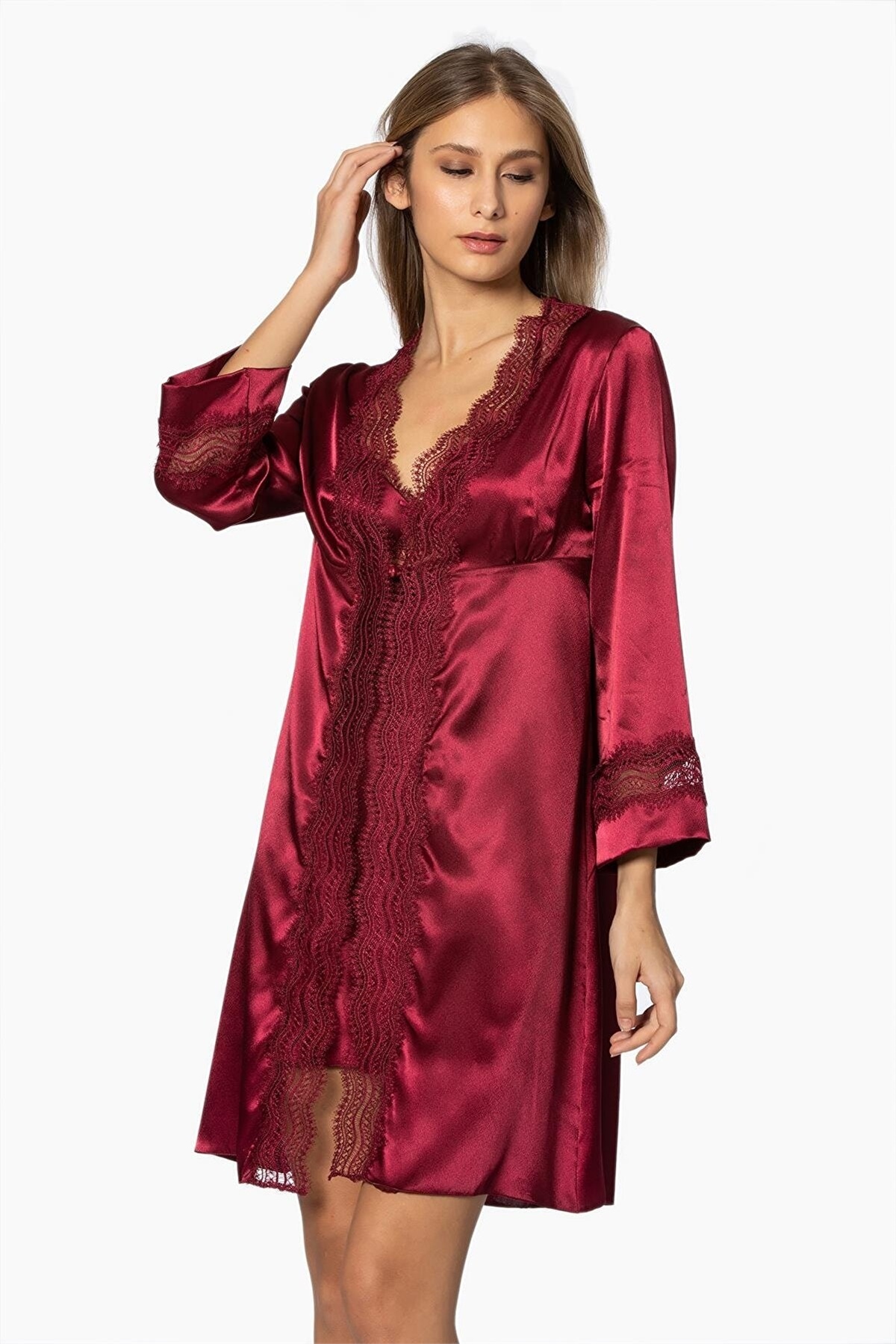 Pierre Cardin 6010 Kadın Saten Dantelli 6lı ÇeyizlikTakım-Bordo