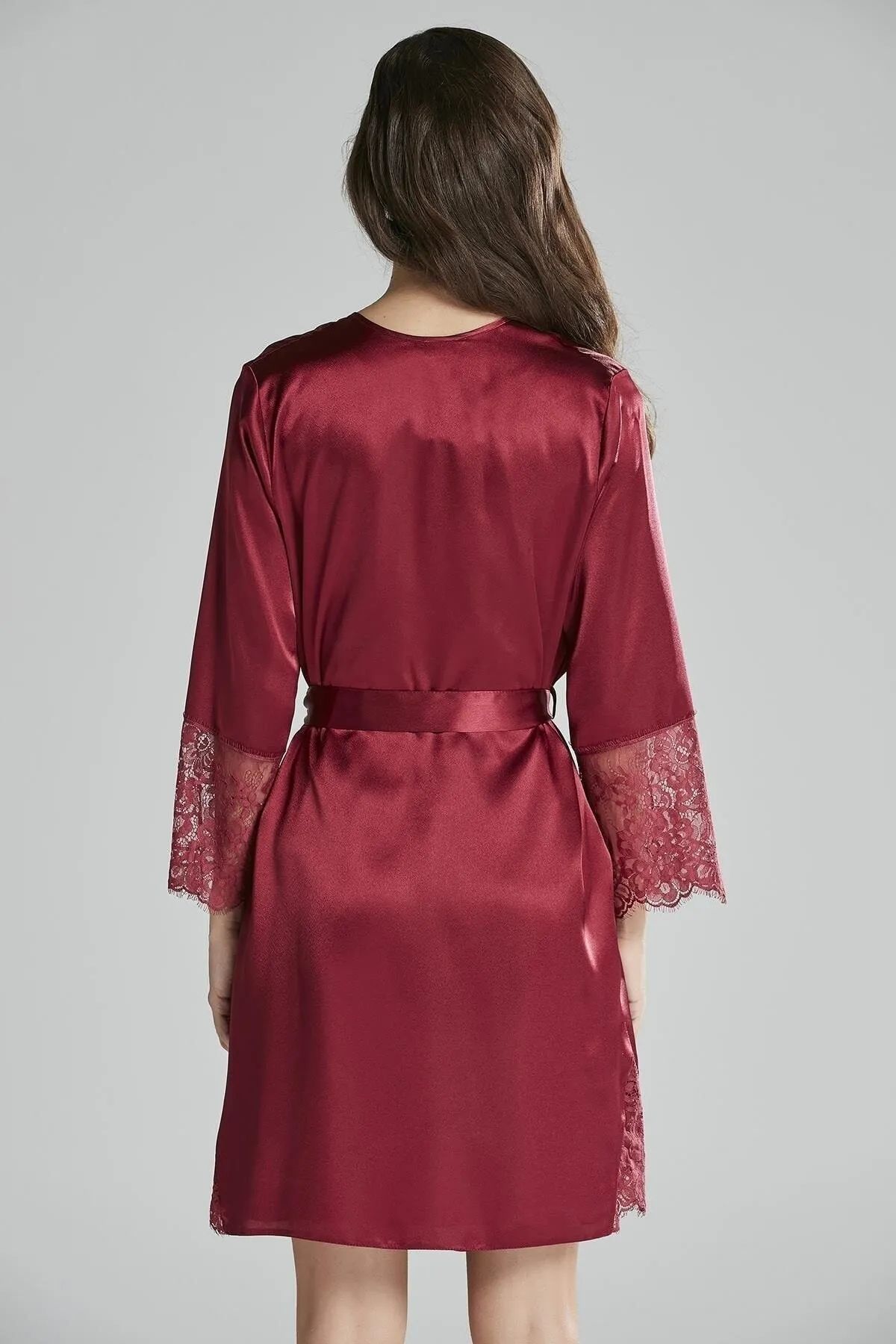 Pierre Cardin 6015 Kadın Dantelli Saten 6lı Set-Bordo