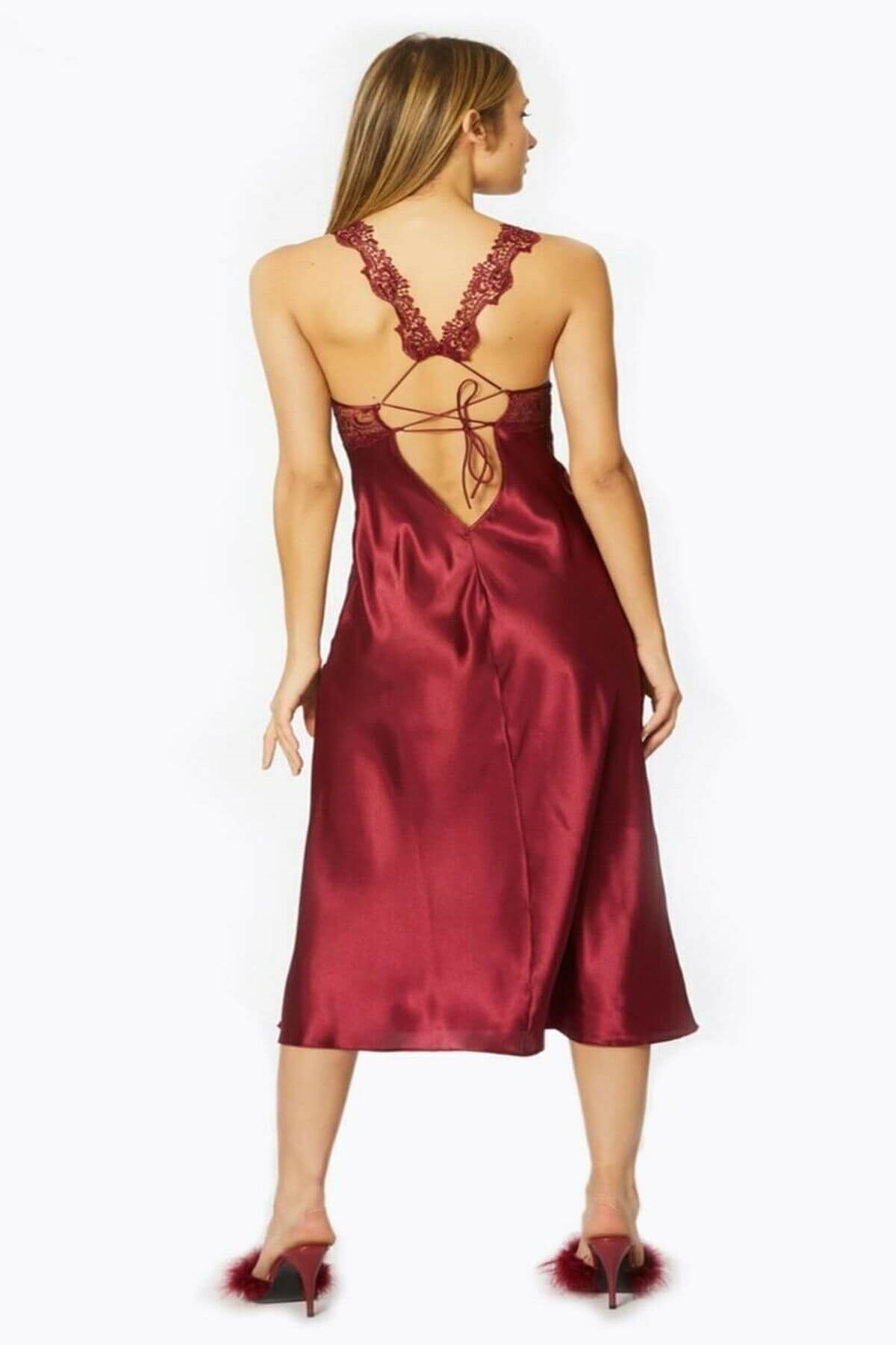 Pierre Cardin 6025 Kadın Saten Altılı Çeyiz Seti - Bordo