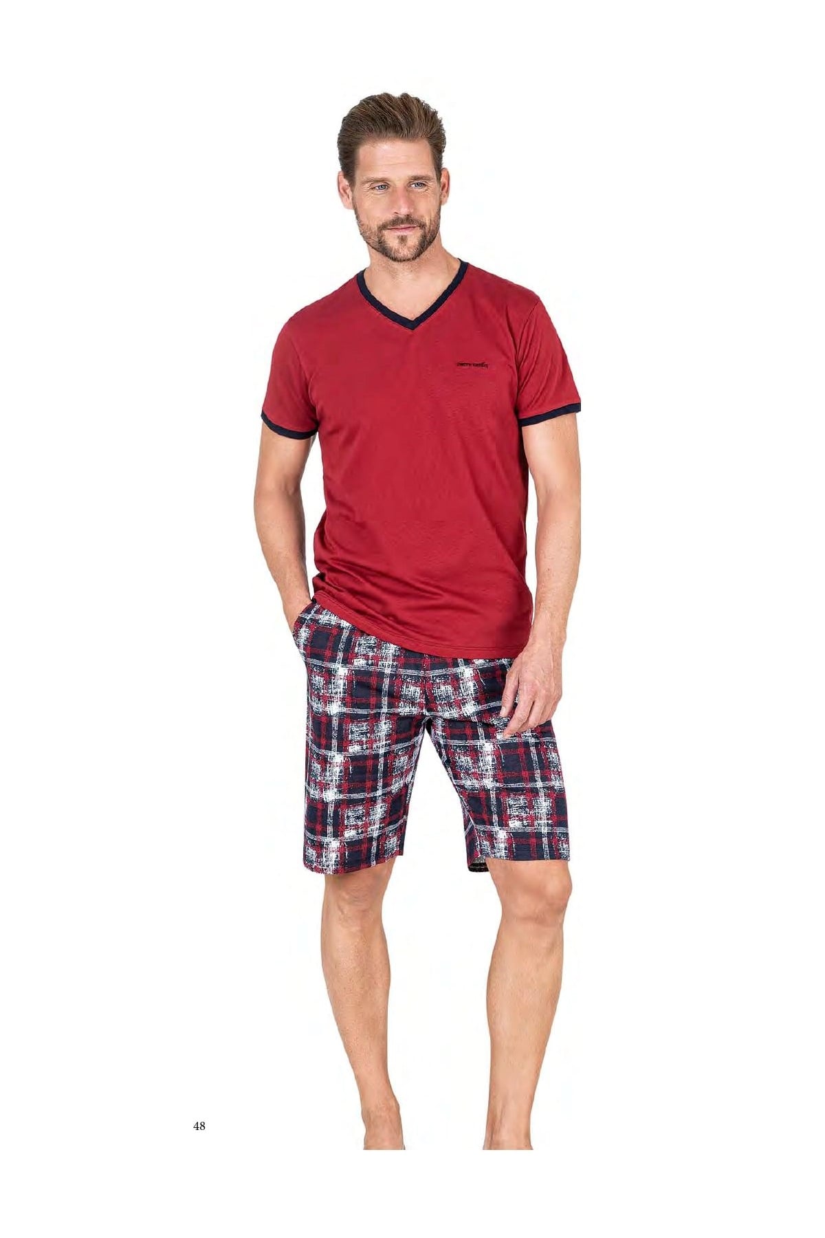Pierre Cardin 6040 Erkek Kısa Kollu Şortlu Pijama Takım-Bordo