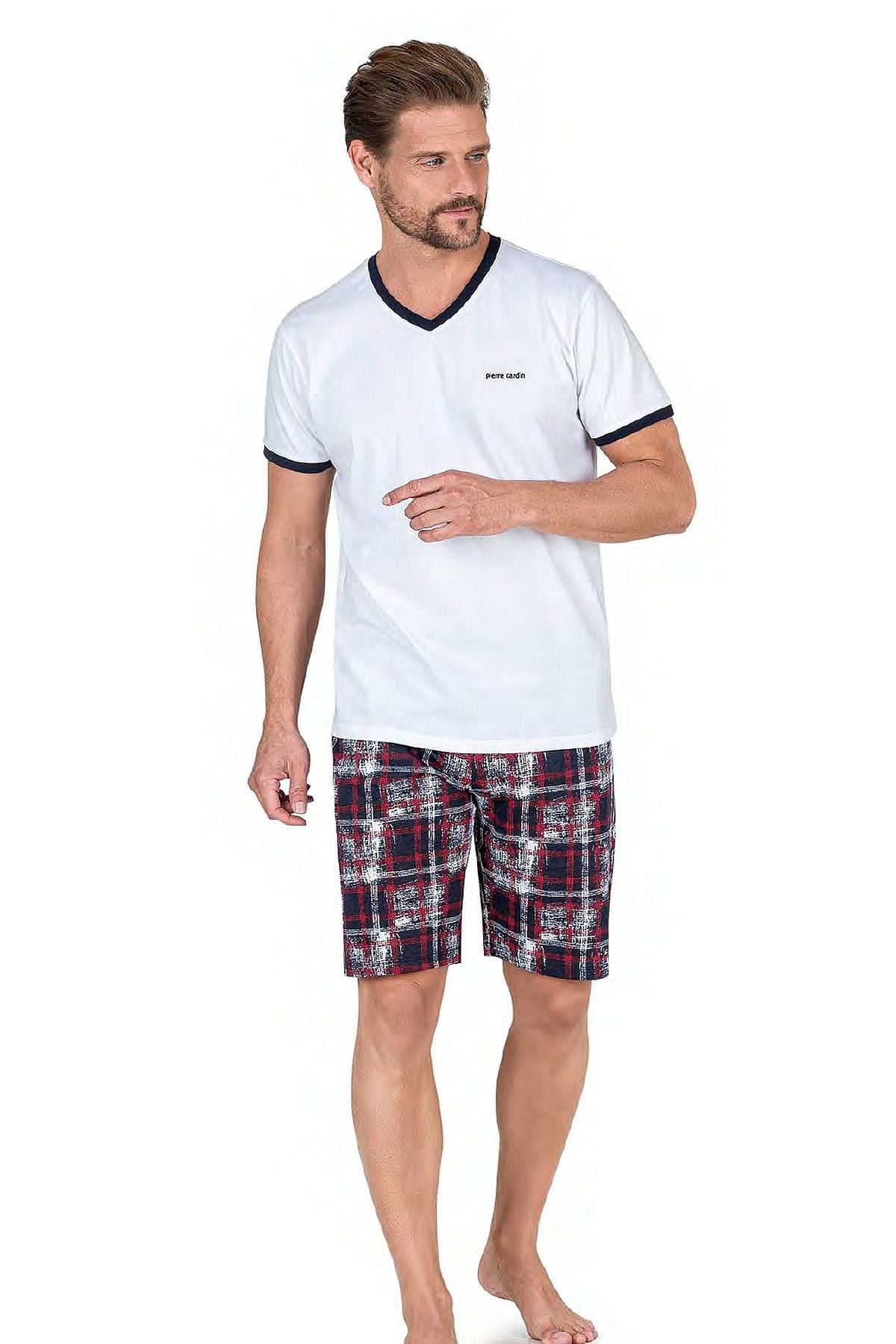 Pierre Cardin 6040 Erkek Kısa Kollu Şortlu Pijama Takım-Beyaz