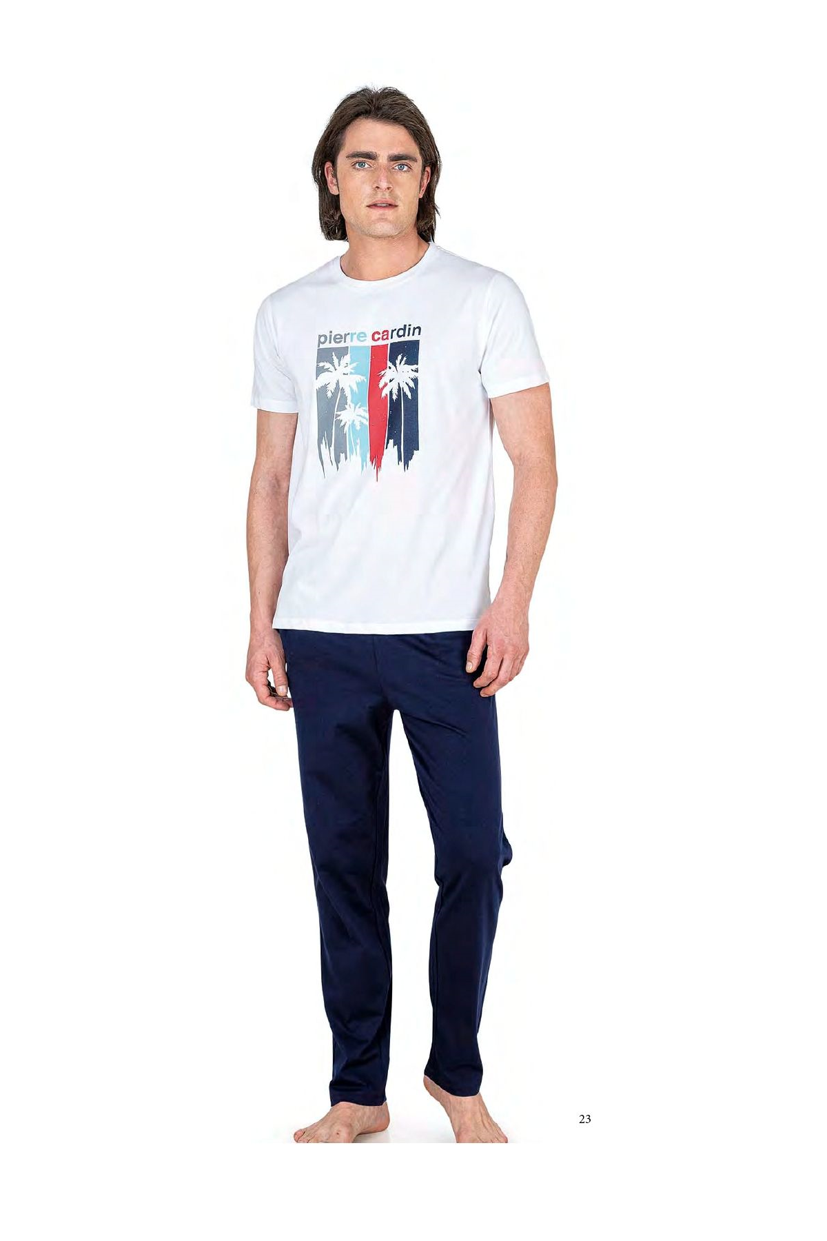 Pierre Cardin 6041 Erkek Kısa Kollu Penye Pijama Takımı-Beyaz