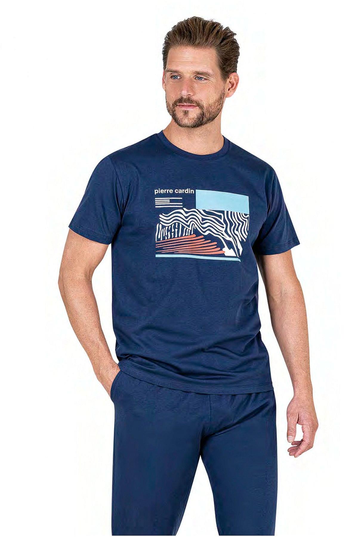 Pierre Cardin 6044 Erkek Kısa Kollu Penye Pijama Takımı-İndigo