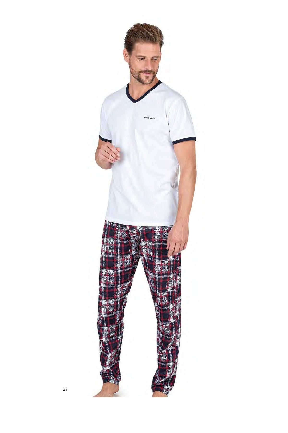 Pierre Cardin 6046 Erkek Kısa Kollu Penye Pijama Takımı-Beyaz
