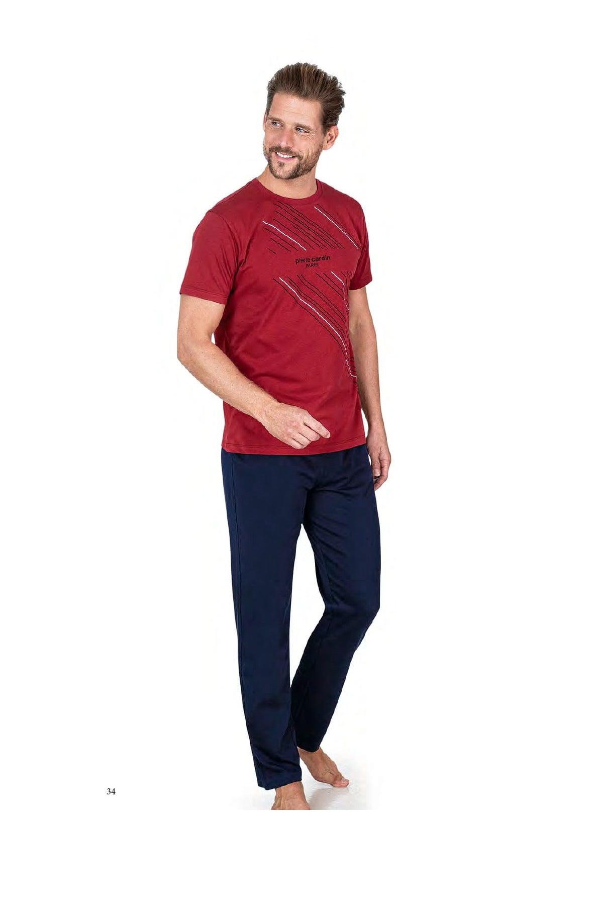 Pierre Cardin 6049 Erkek Kısa Kollu Penye Pijama Takımı-Bordo