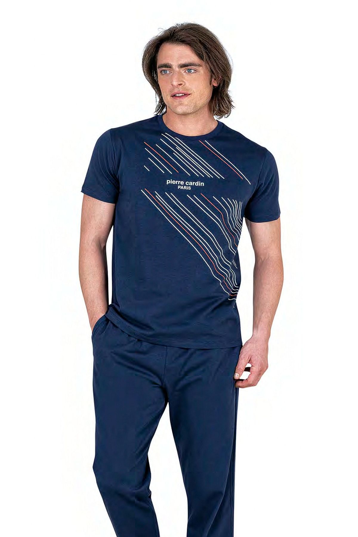 Pierre Cardin 6049 Erkek Kısa Kollu Penye Pijama Takımı-İndigo