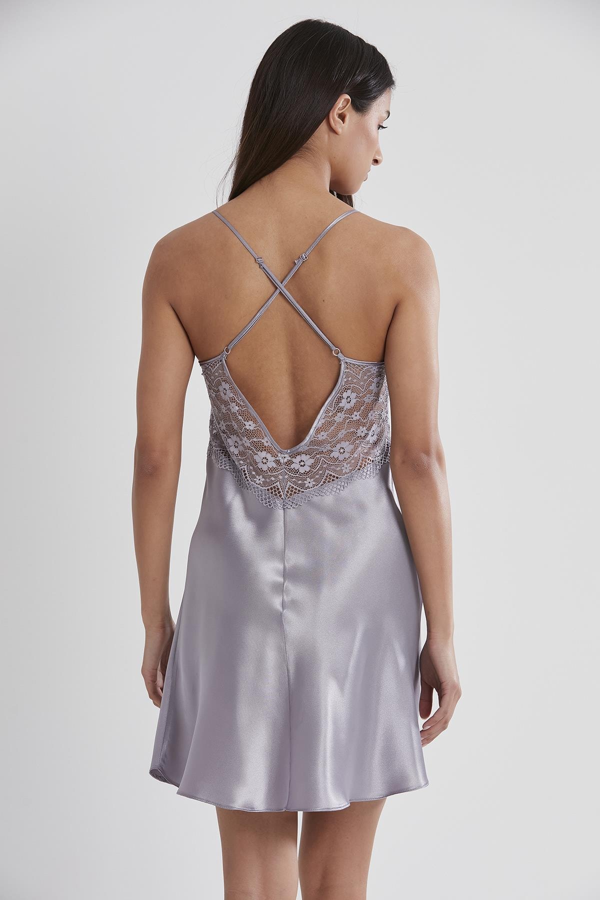 Pierre Cardin 605 Kadın Saten Dantelli Gecelik - Royal