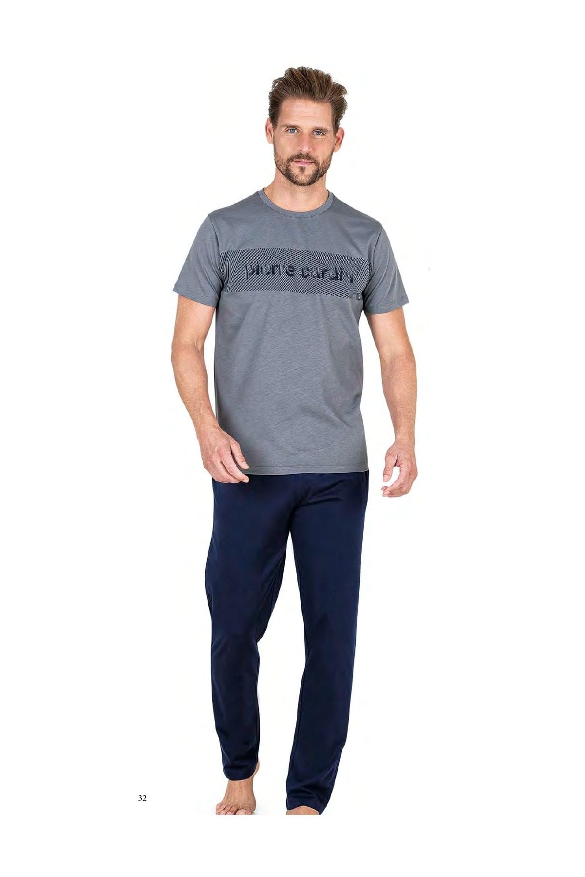 Pierre Cardin 6050 Erkek Kısa Kollu Penye Pijama Takımı-Gri