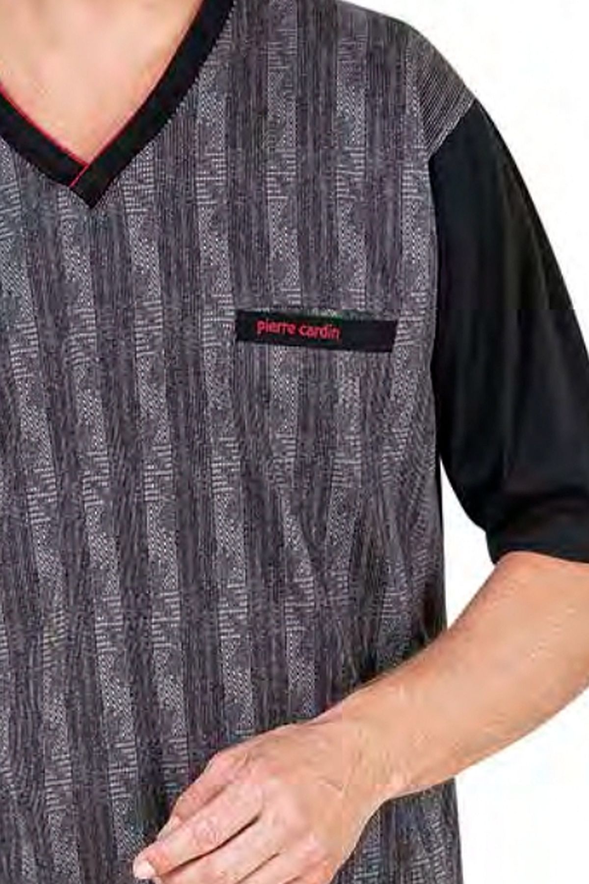 Pierre Cardin 6052 Erkek Kısa Kollu Jakarlı 3lü Pijama Takımı-Siyah