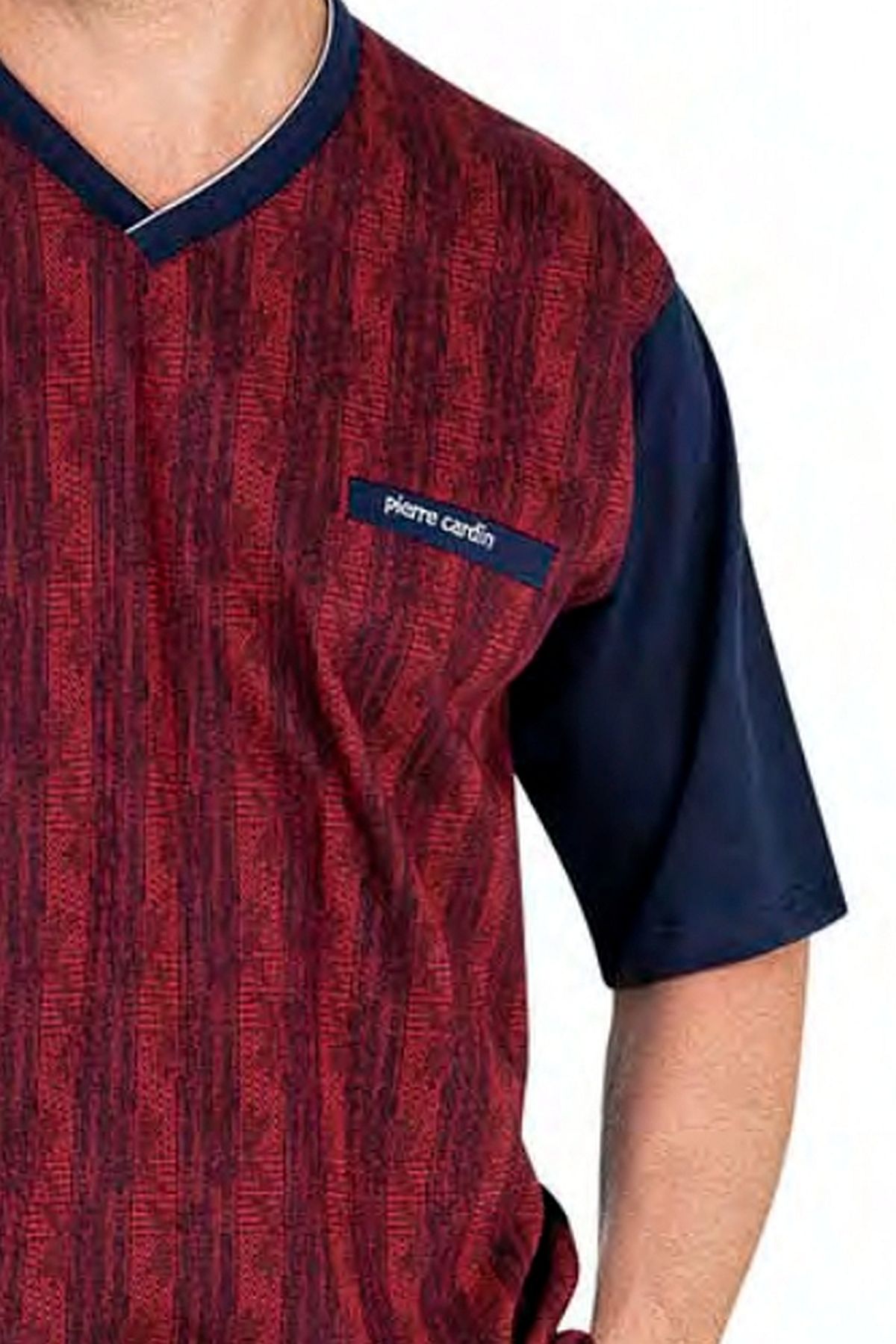 Pierre Cardin 6052 Erkek Kısa Kollu Jakarlı 3lü Pijama Takımı-Bordo