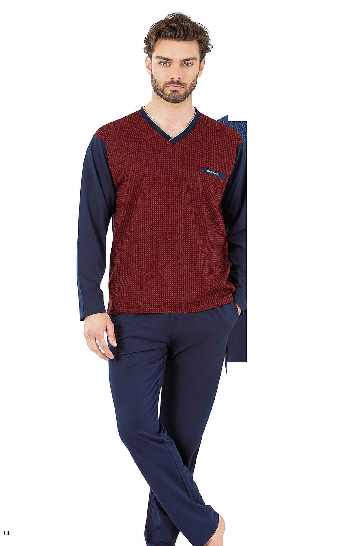Pierre Cardin 6058 Erkek Uzun Kollu V Yakalı Pijama Takımı-Bordo