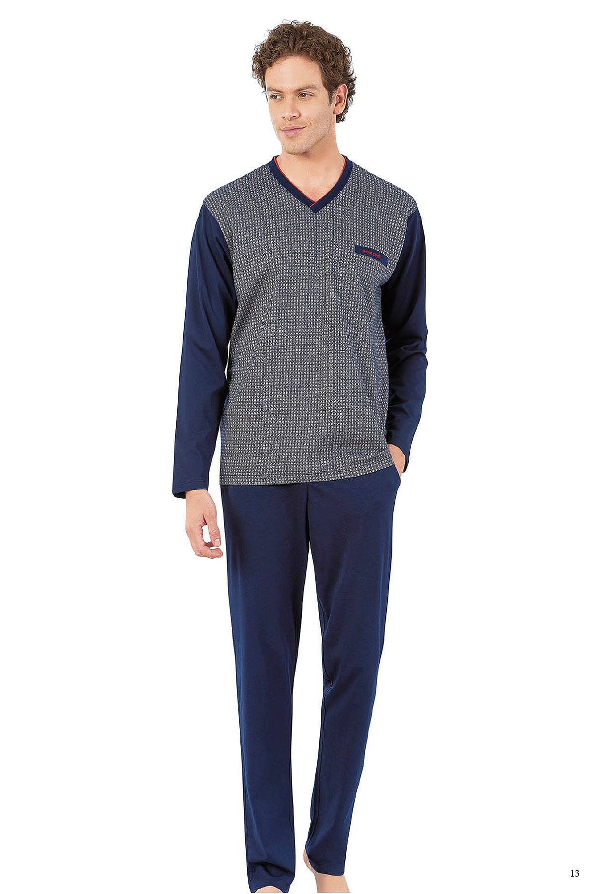 Pierre Cardin 6058 Erkek Uzun Kollu V Yakalı Pijama Takımı-Lacivert
