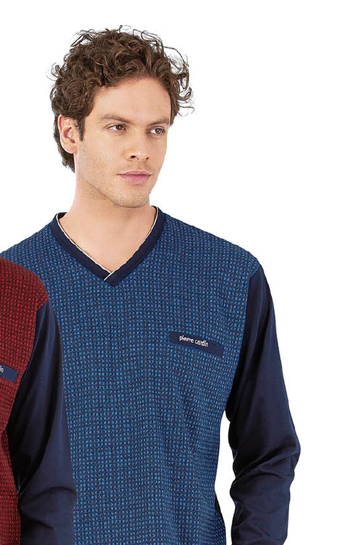 Pierre Cardin 6058 Erkek Uzun Kollu V Yakalı Pijama Takımı-Saks