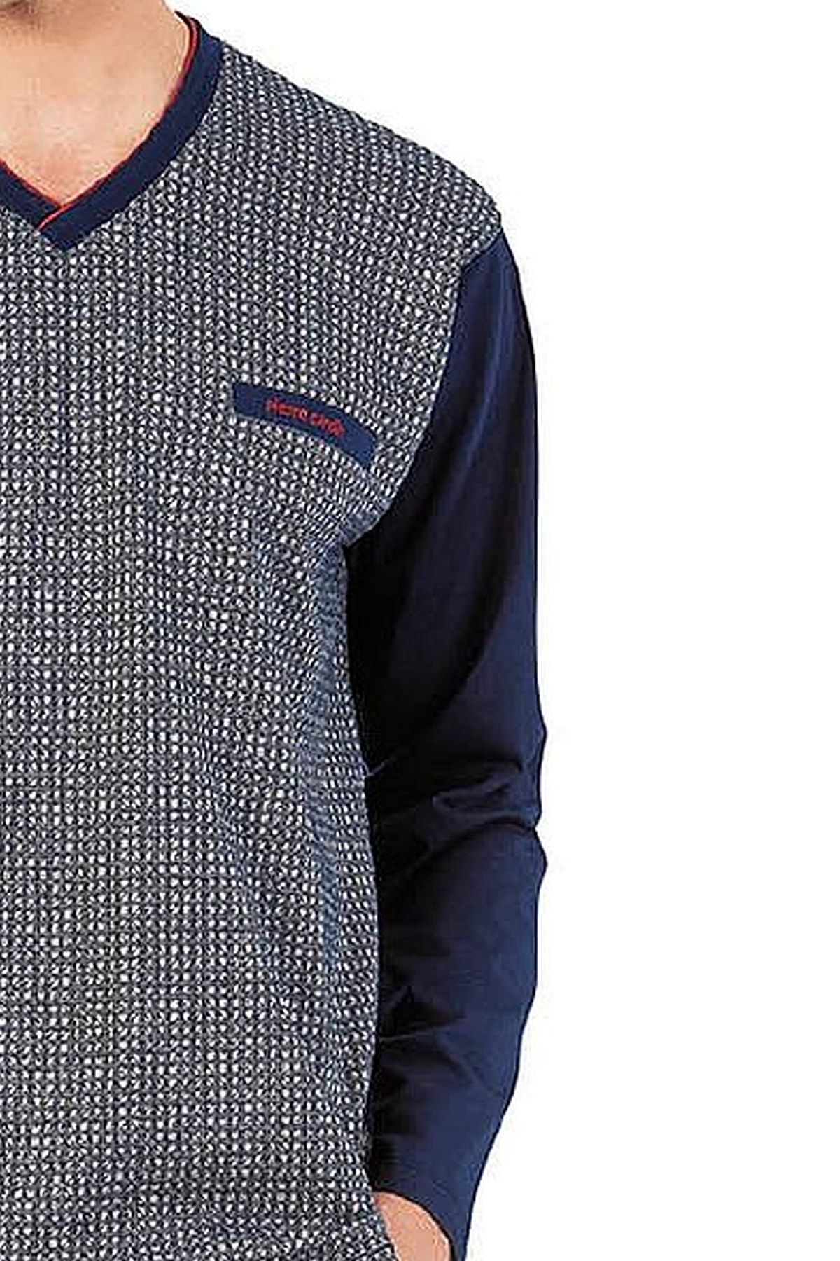 Pierre Cardin 6058 Erkek Uzun Kollu V Yakalı Pijama Takımı-Lacivert