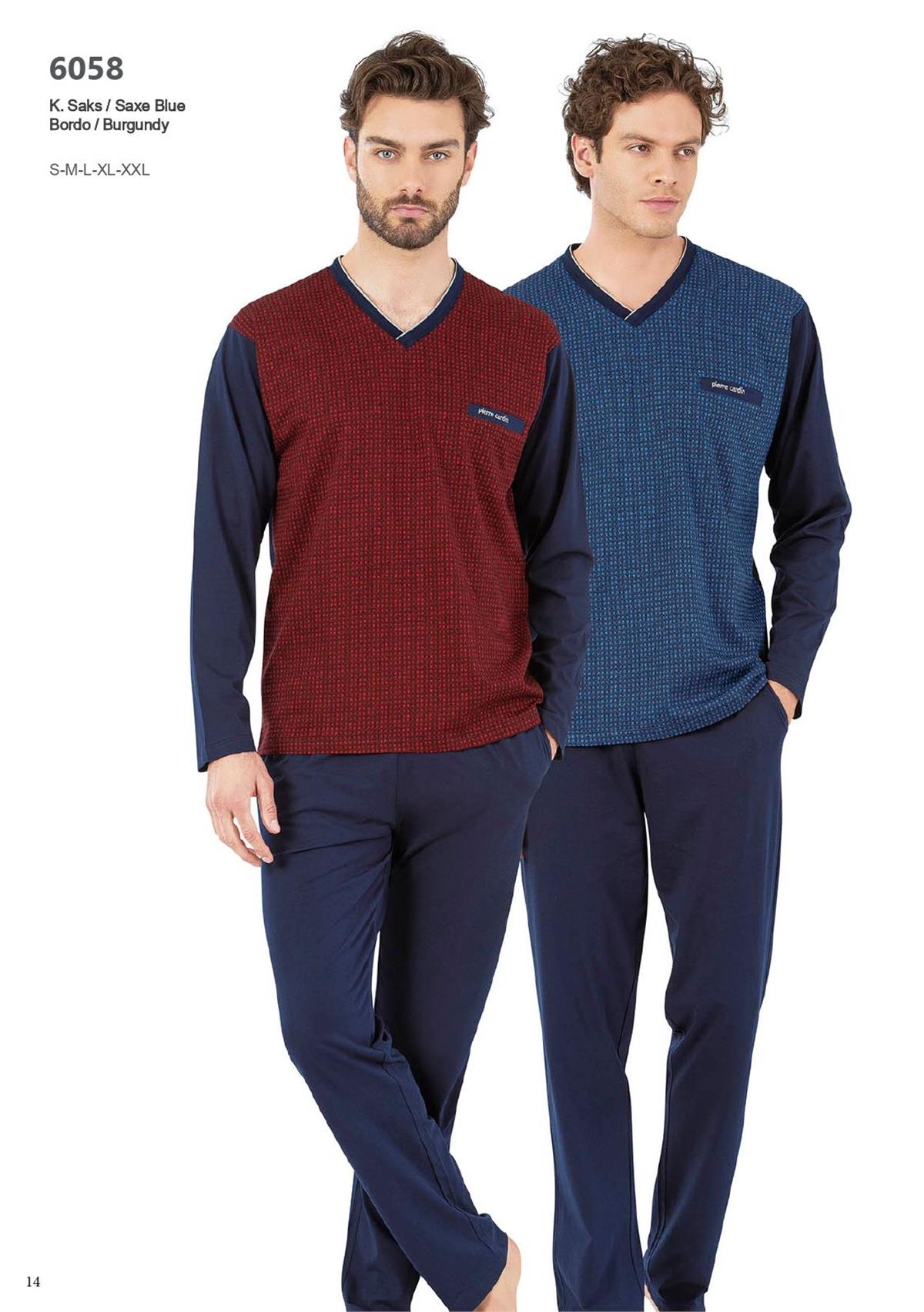Pierre Cardin 6058 Erkek Uzun Kollu V Yakalı Pijama Takımı-Bordo