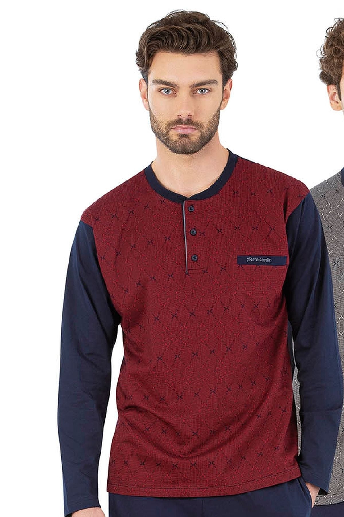Pierre Cardin 6059 Erkek Uzun Kollu Önden Üç Düğmeli Pijama Takım-Bordo