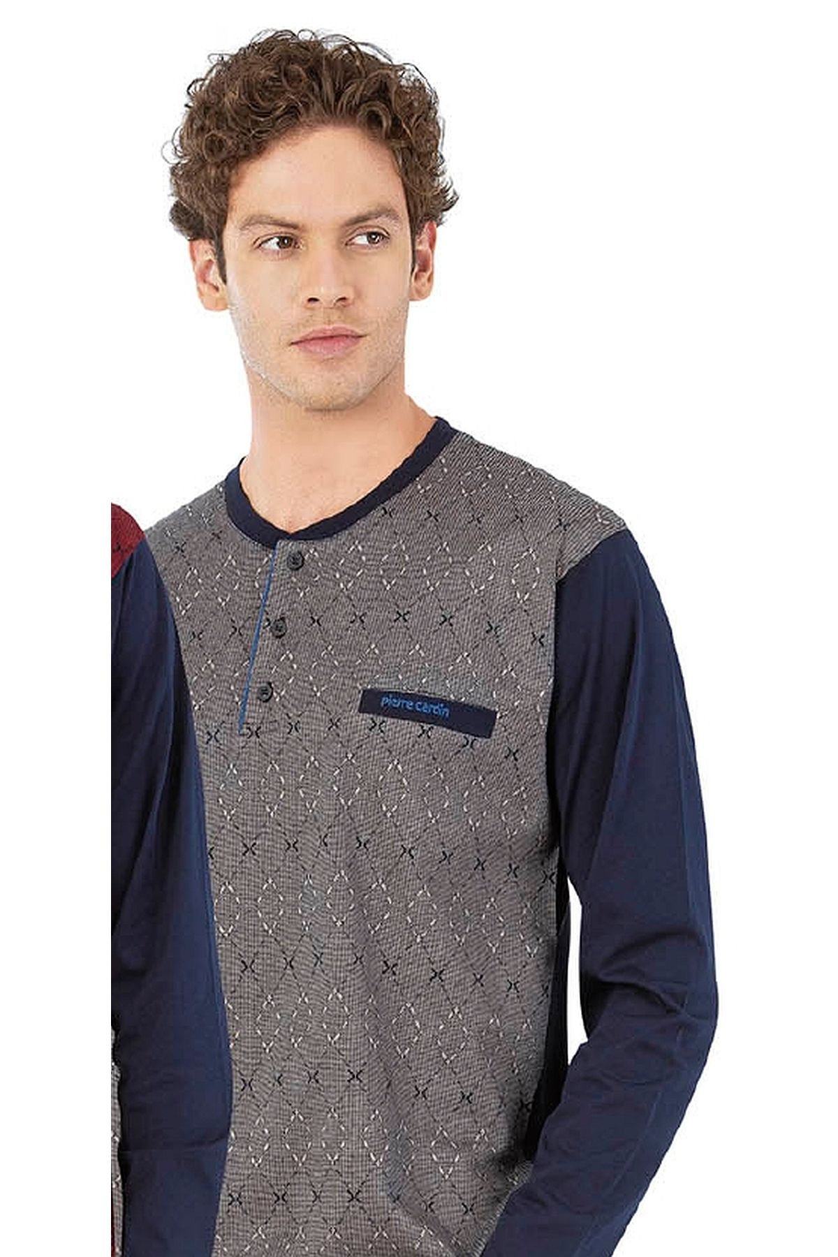 Pierre Cardin 6059 Erkek Uzun Kollu Önden Üç Düğmeli Pijama Takım-Lacivert