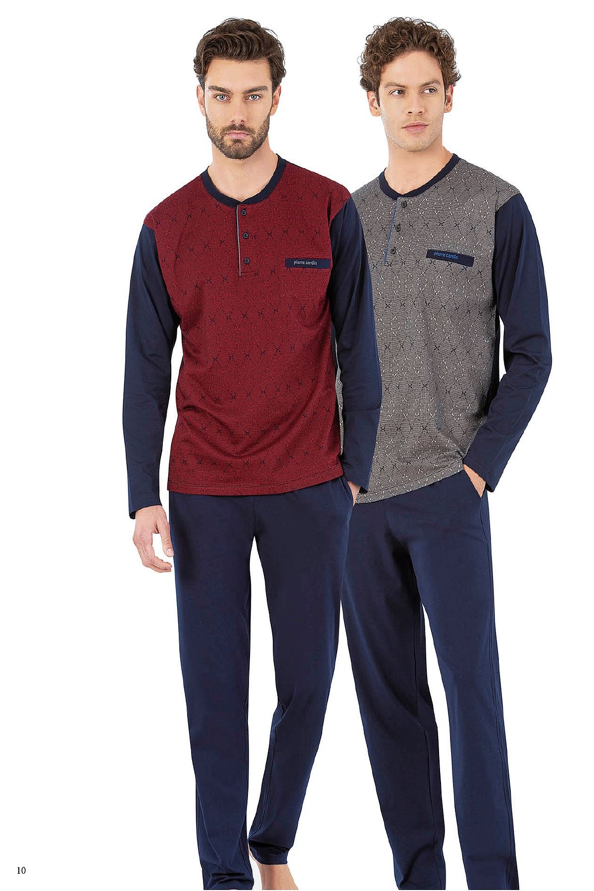 Pierre Cardin 6059 Erkek Uzun Kollu Önden Üç Düğmeli Pijama Takım-Bordo