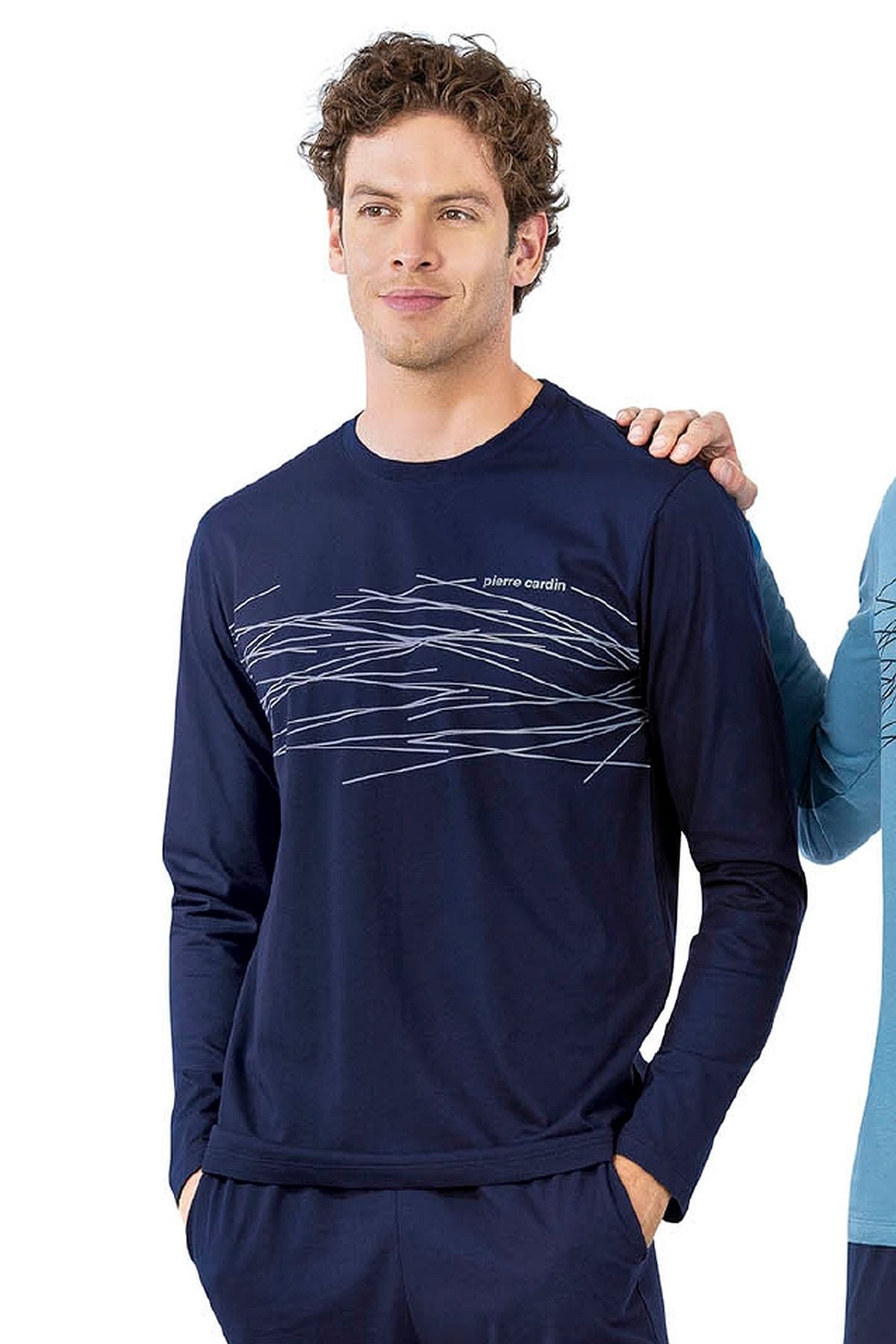 Pierre Cardin 6061 Erkek Uzun Kollu Bisiklet Yaka Pijama Takımı-Lacivert