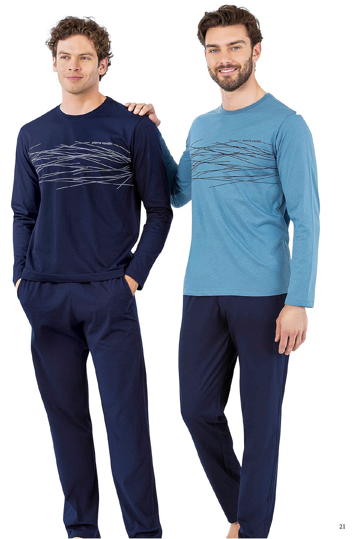 Pierre Cardin 6061 Erkek Uzun Kollu Bisiklet Yaka Pijama Takımı-Mavi