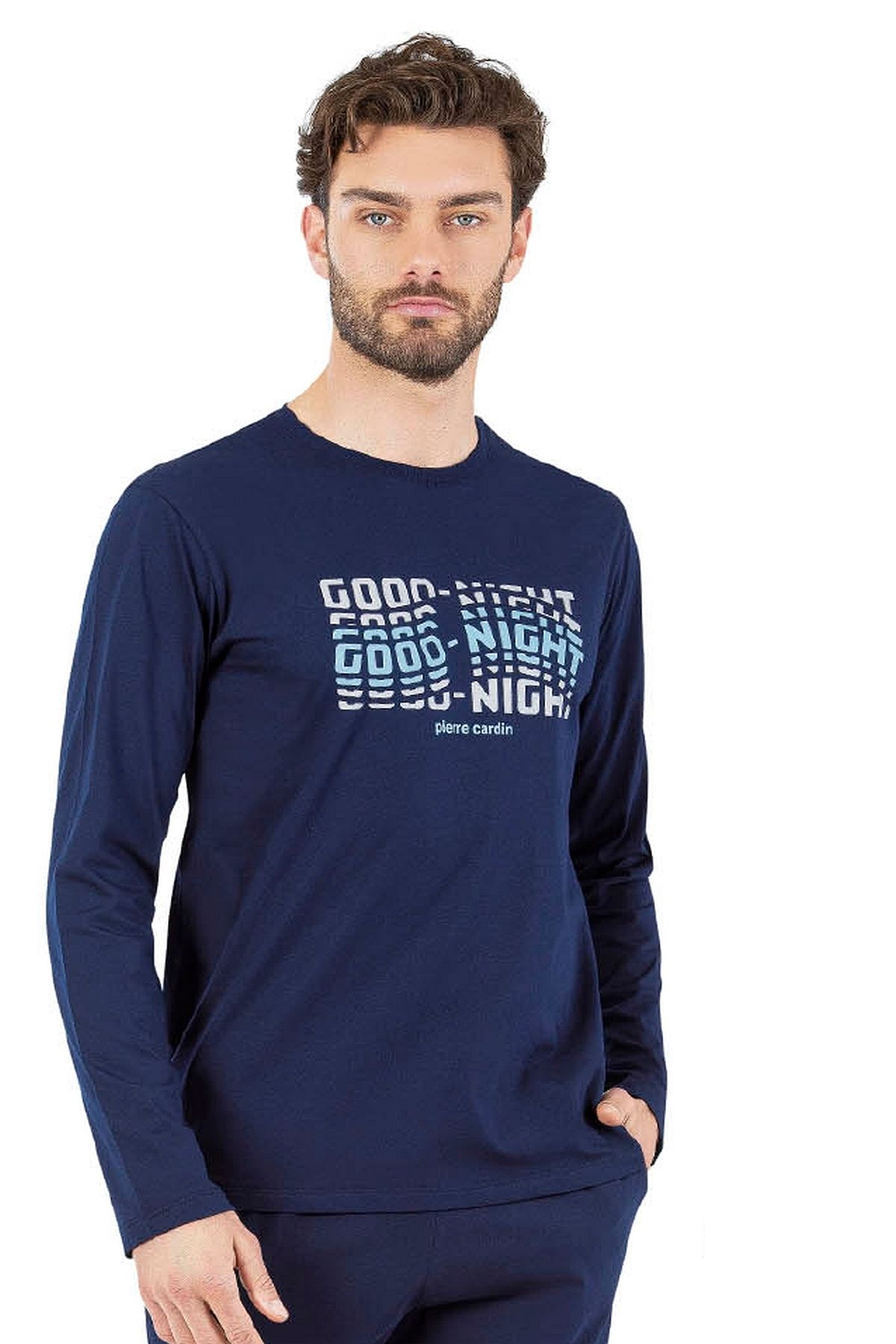 Pierre Cardin 6062 Erkek Uzun Kollu Bisiklet Yaka Pijama Takımı-Lacivert
