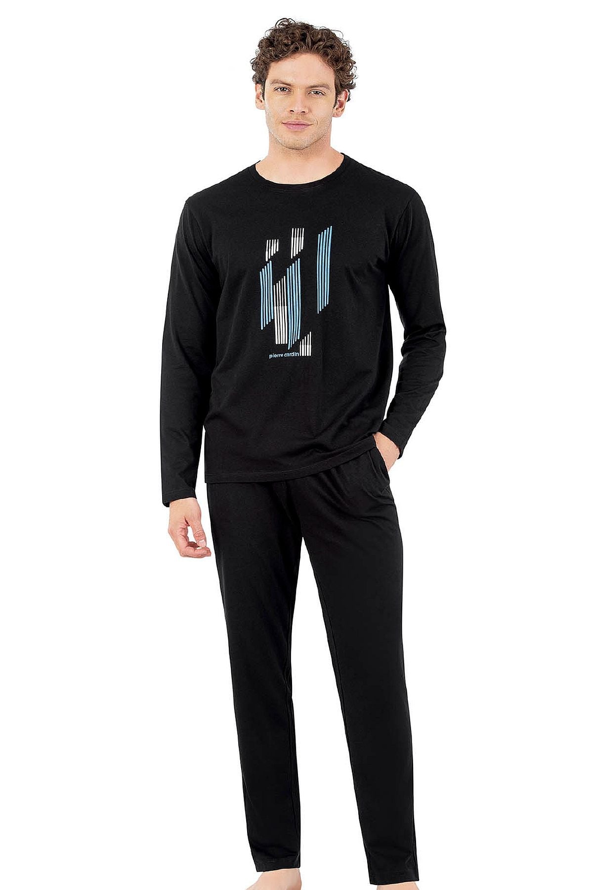 Pierre Cardin 6063 Erkek Uzun Kollu Bisiklet Yaka Pijama Takımı-Siyah