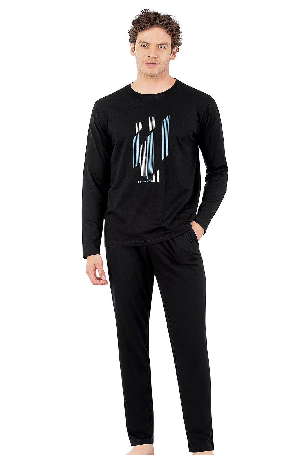Pierre Cardin 6063 Erkek Uzun Kollu Bisiklet Yaka Pijama Takımı-Siyah