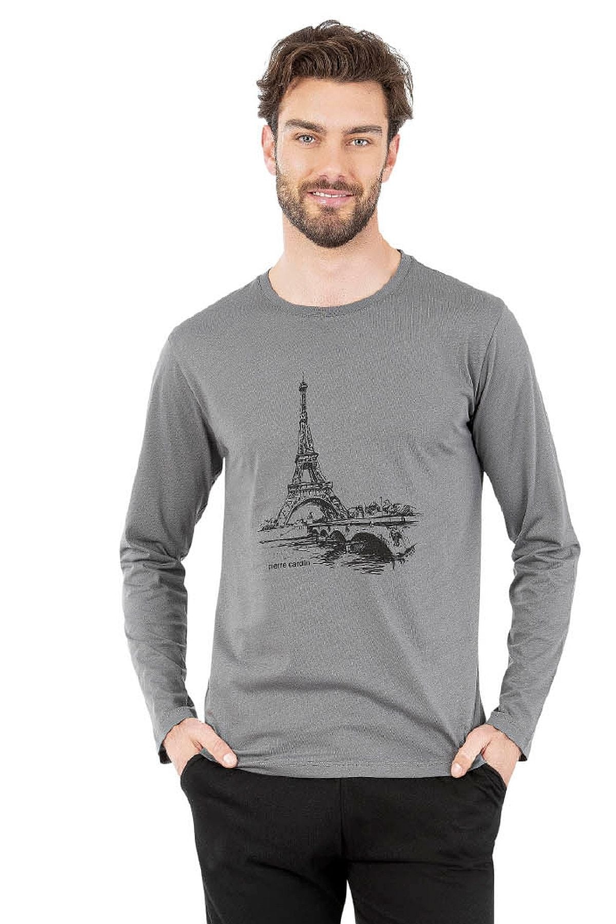 Pierre Cardin 6064 Erkek Uzun Kollu Bisiklet Yaka Pijama Takımı-Gri