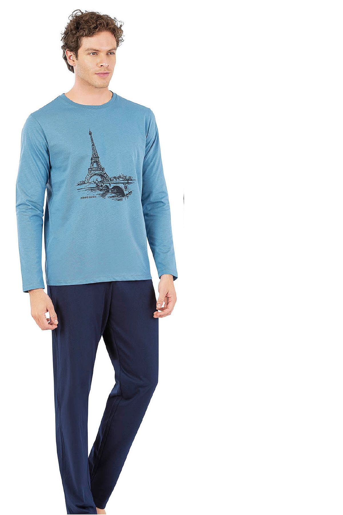 Pierre Cardin 6064 Erkek Uzun Kollu Bisiklet Yaka Pijama Takımı-Mavi