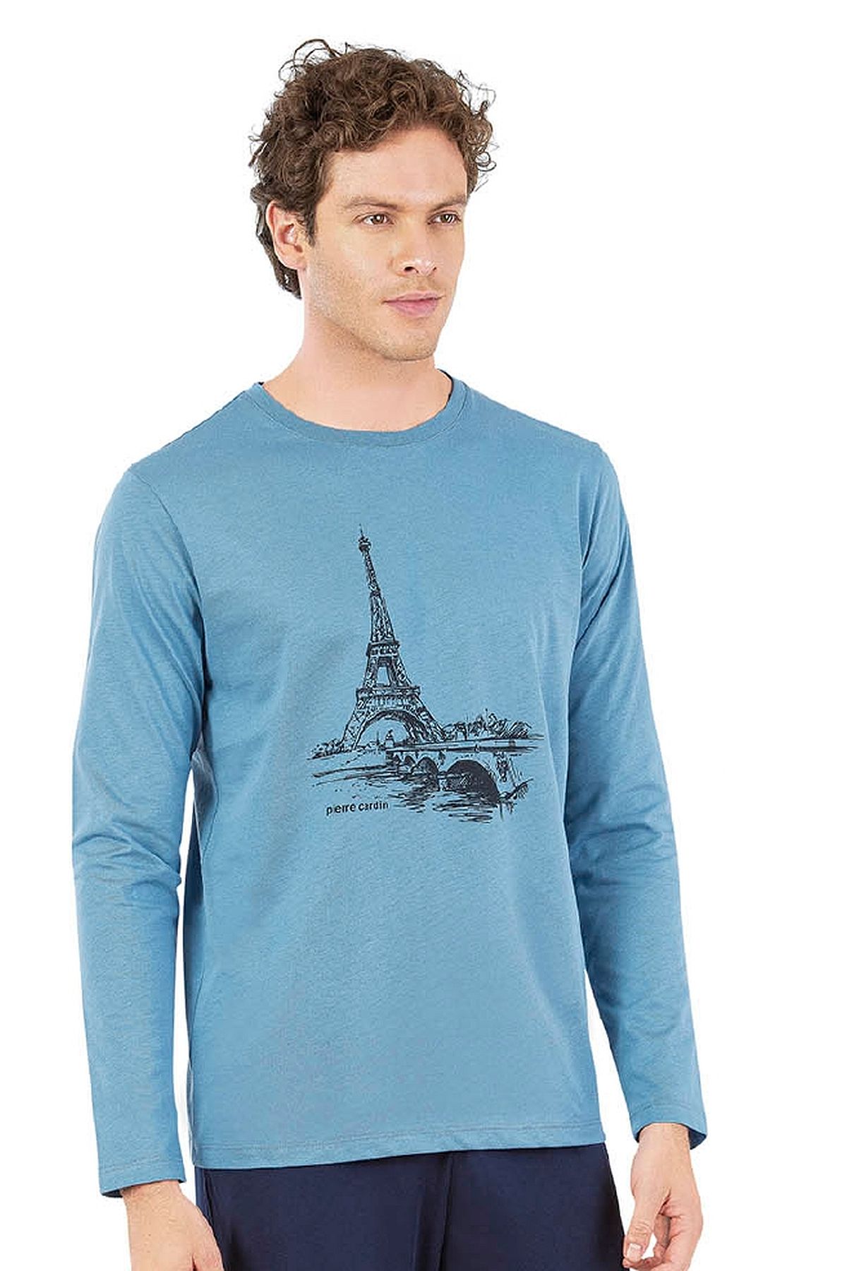Pierre Cardin 6064 Erkek Uzun Kollu Bisiklet Yaka Pijama Takımı-Mavi