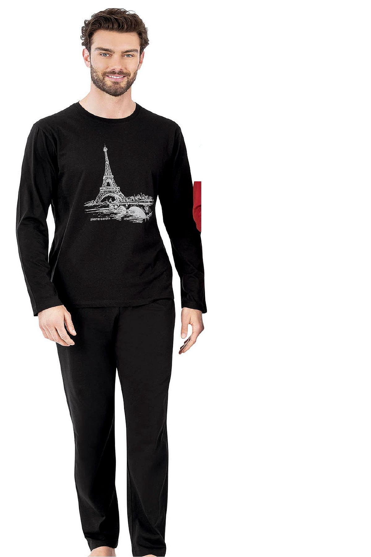 Pierre Cardin 6064 Erkek Uzun Kollu Bisiklet Yaka Pijama Takımı-Siyah