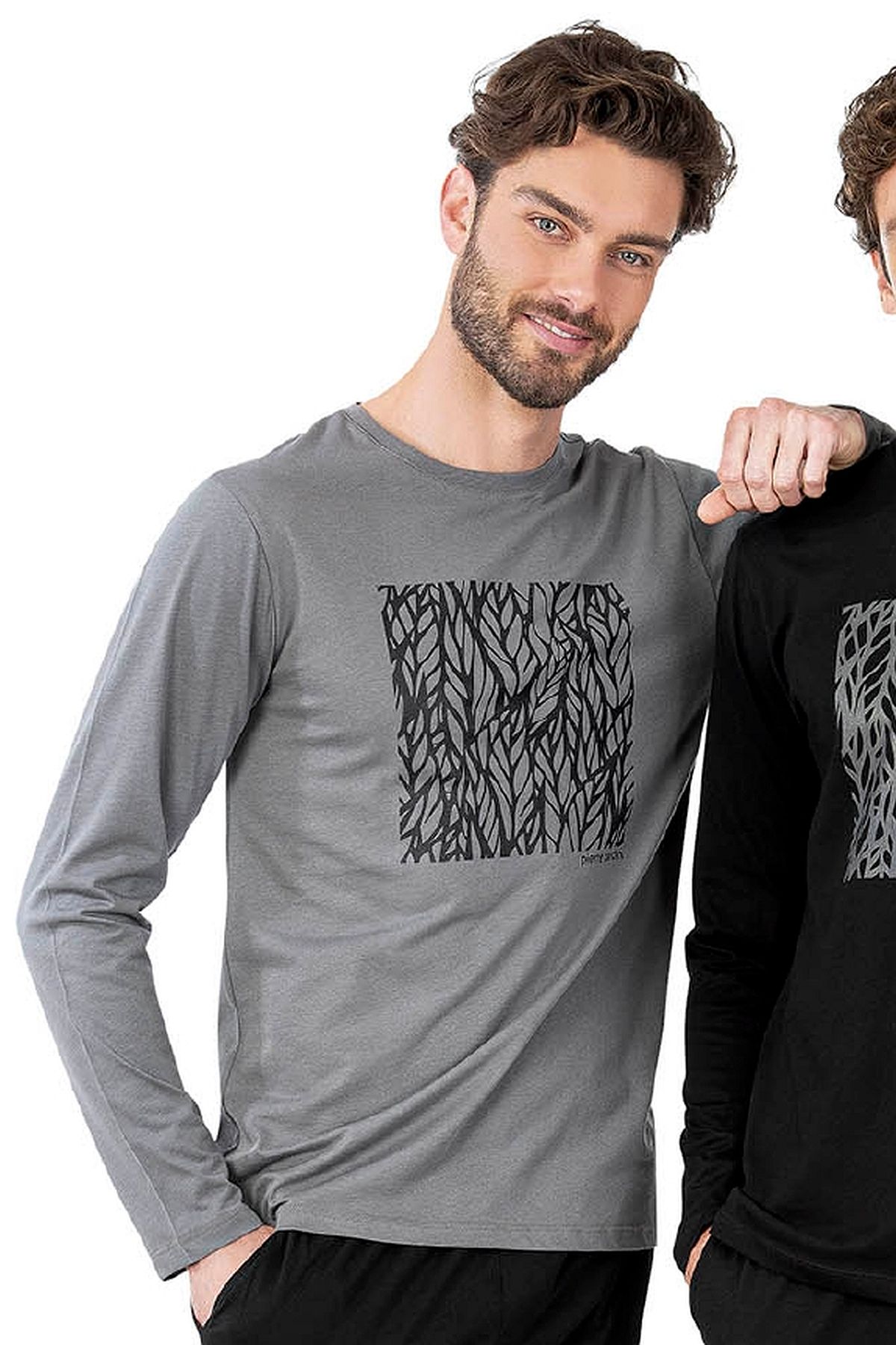 Pierre Cardin 6066 Erkek Uzun Kollu Bisiklet Yaka Pijama Takımı-Gri