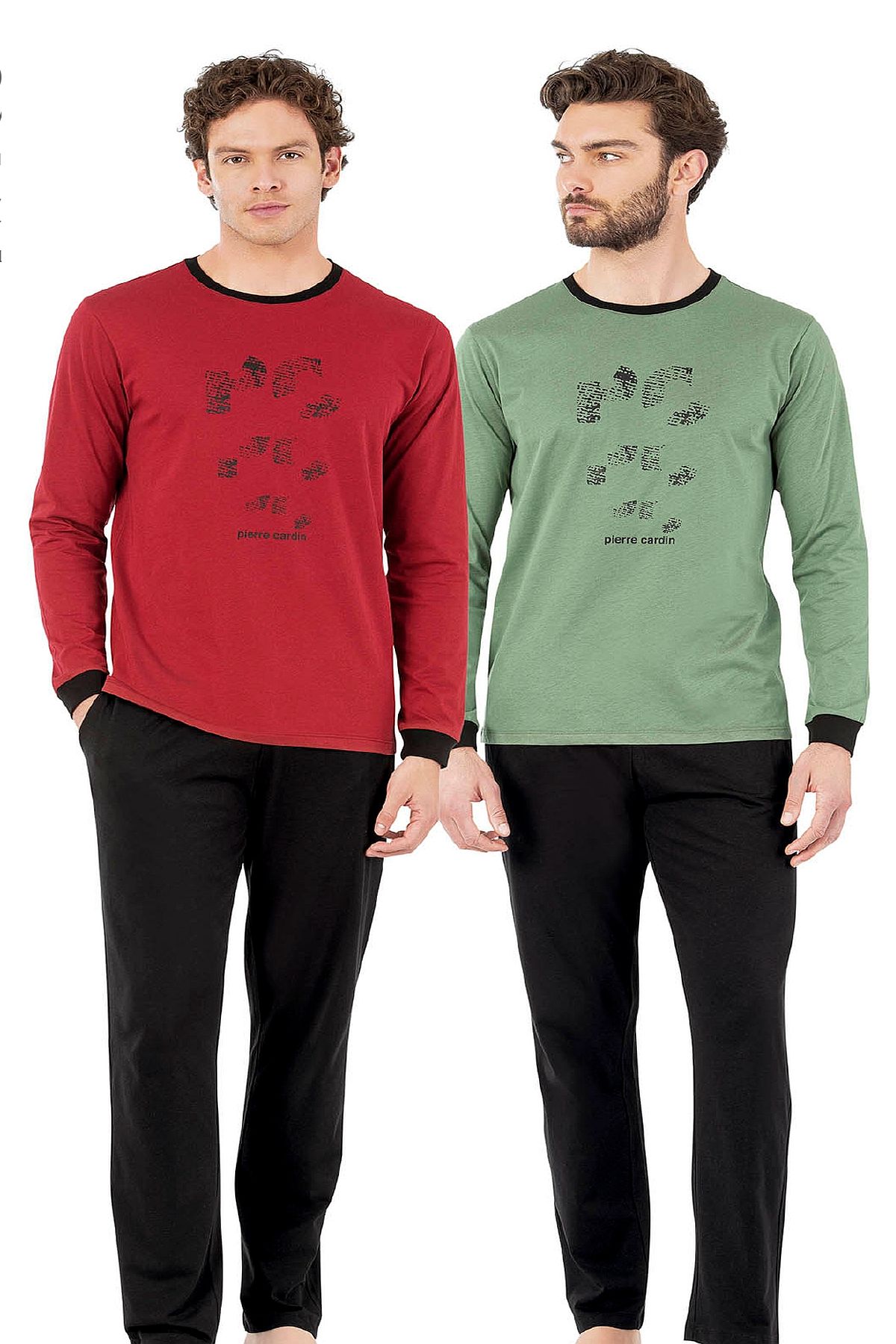 Pierre Cardin 6069 Erkek Uzun Kollu Bisiklet Yaka Pijama Takımı-Yeşil