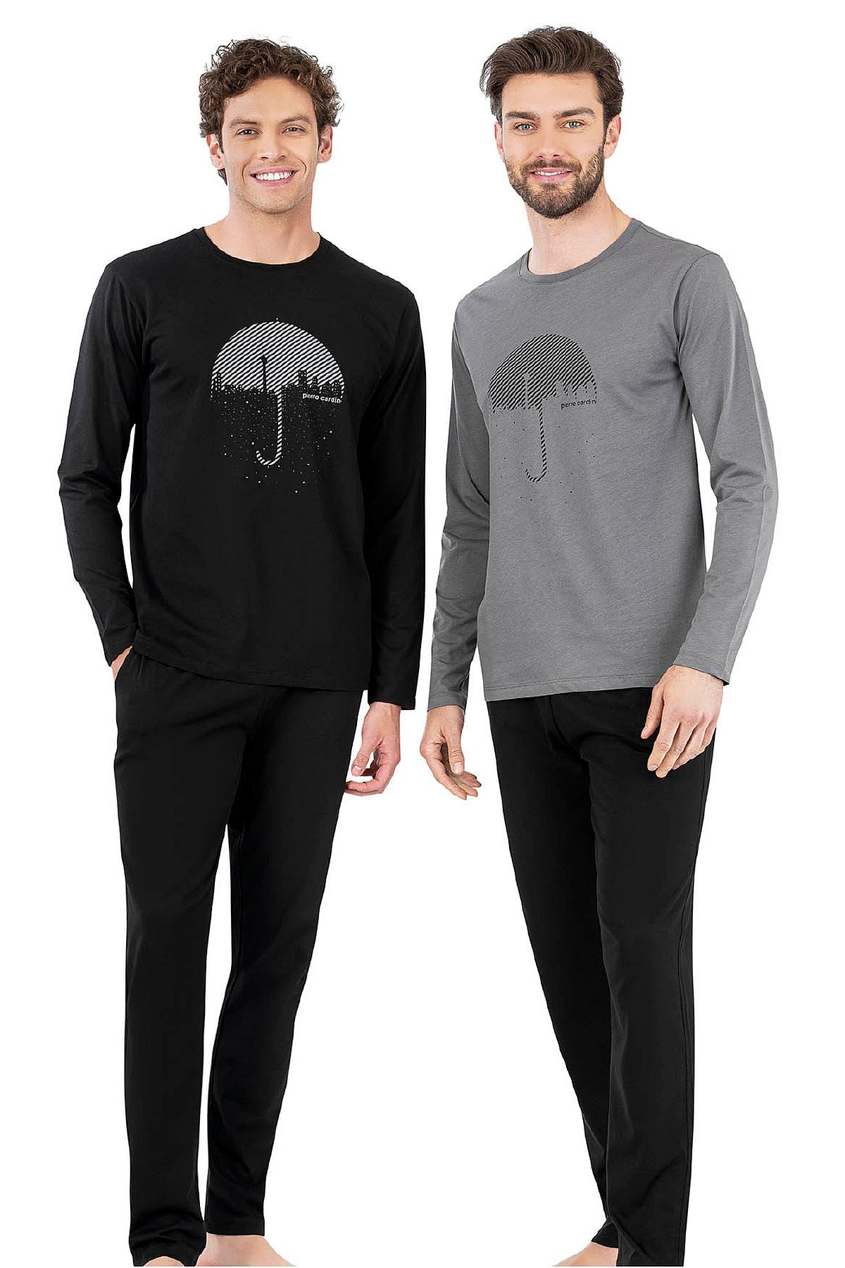 Pierre Cardin 6070 Erkek Uzun Kollu Bisiklet Yaka Pijama Takımı-Gri