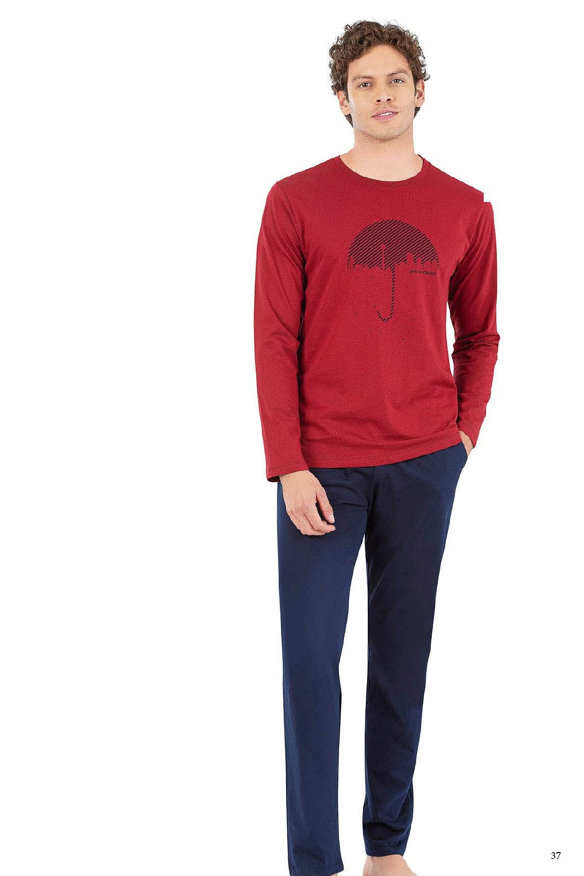 Pierre Cardin 6070 Erkek Uzun Kollu Bisiklet Yaka Pijama Takımı-Bordo