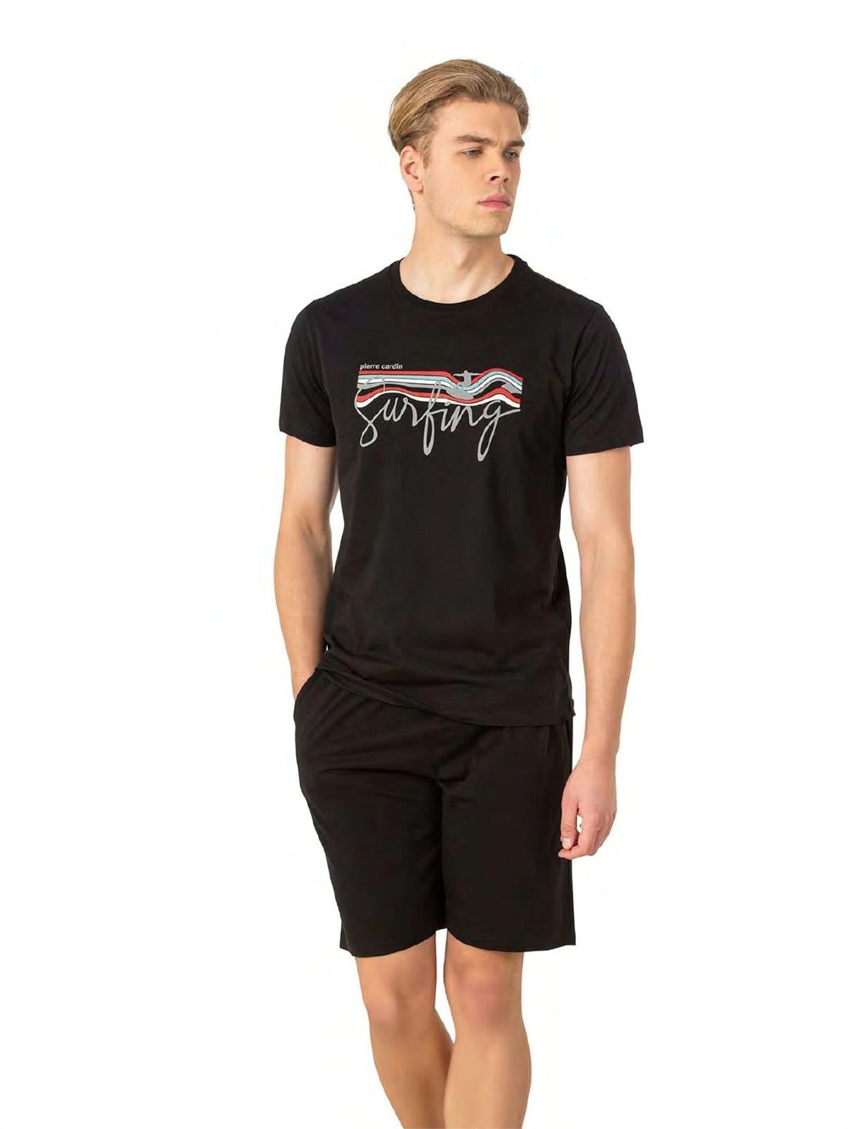Pierre Cardin 6073 Erkek Kısa Kollu Şortlu Pijama Takım-Siyah