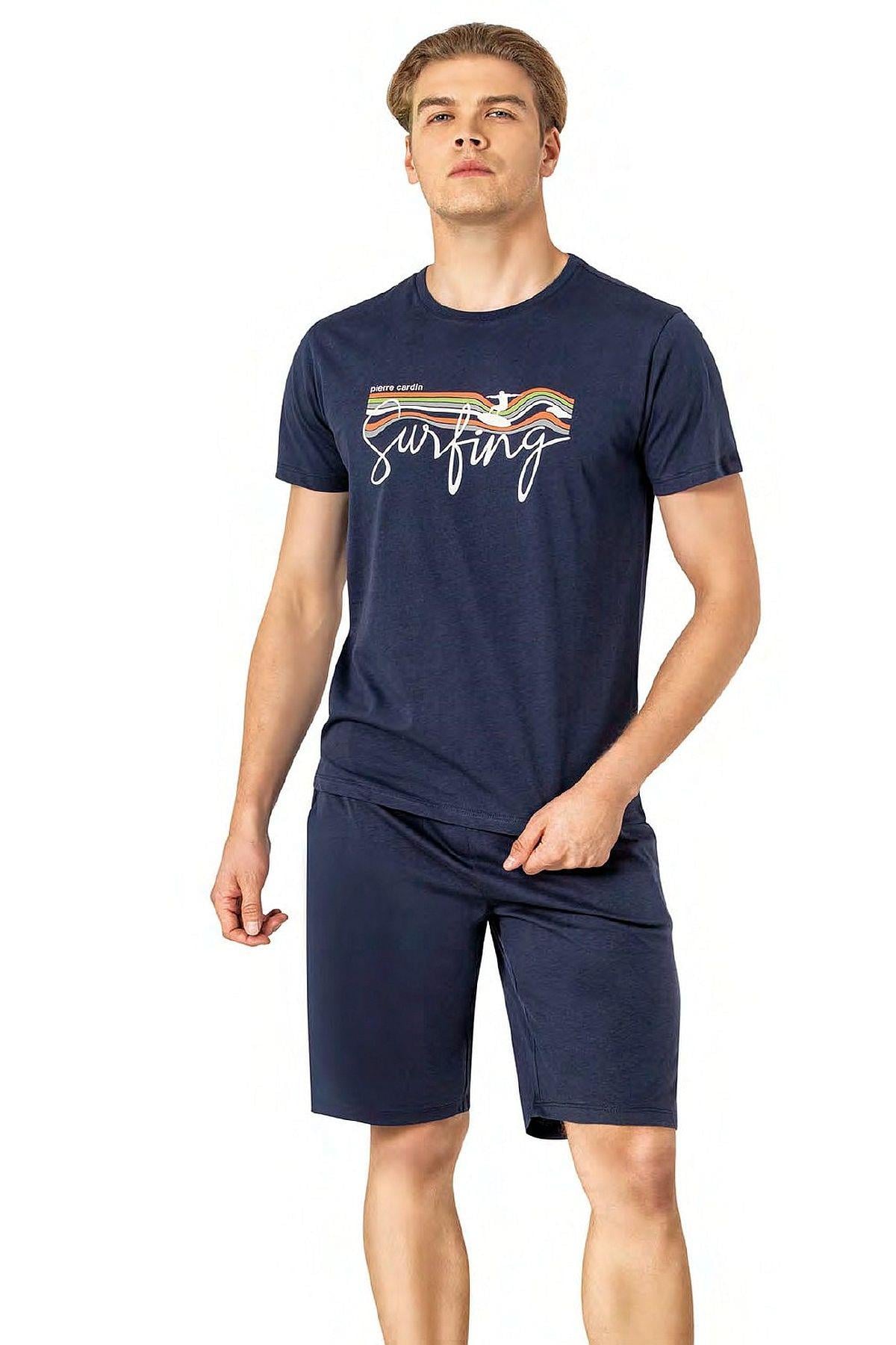 Pierre Cardin 6073 Erkek Kısa Kollu Şortlu Pijama Takım-İndigo