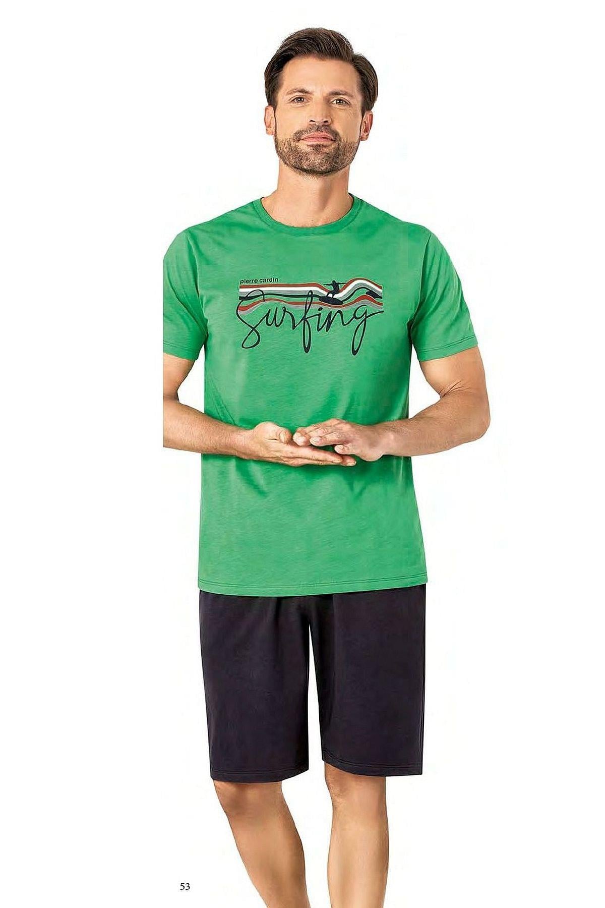 Pierre Cardin 6073 Erkek Kısa Kollu Şortlu Pijama Takım-Yeşil