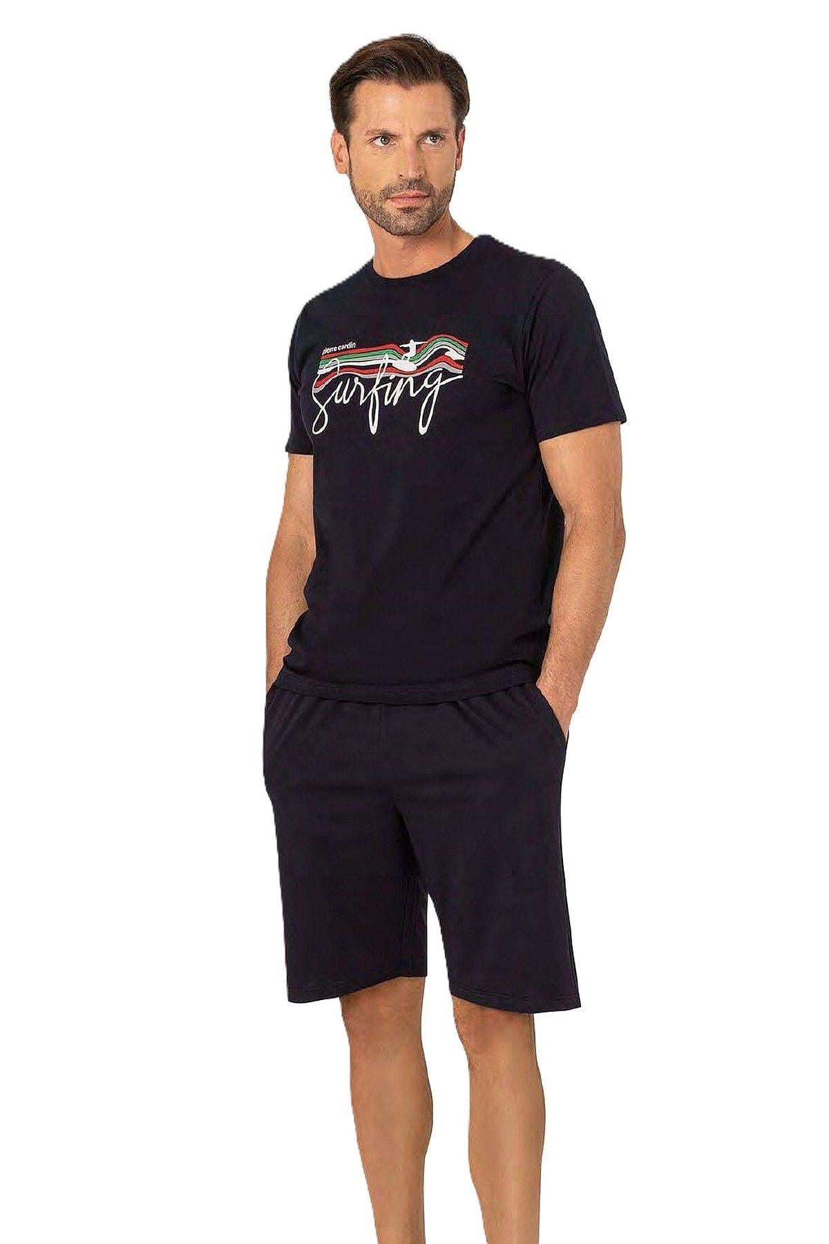 Pierre Cardin 6073 Erkek Kısa Kollu Şortlu Pijama Takım-Lacivert