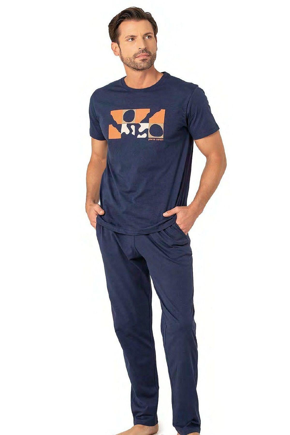 Pierre Cardin 6076 Erkek Kısa Kollu Bisiklet Yaka Pijama Takım-İndigo