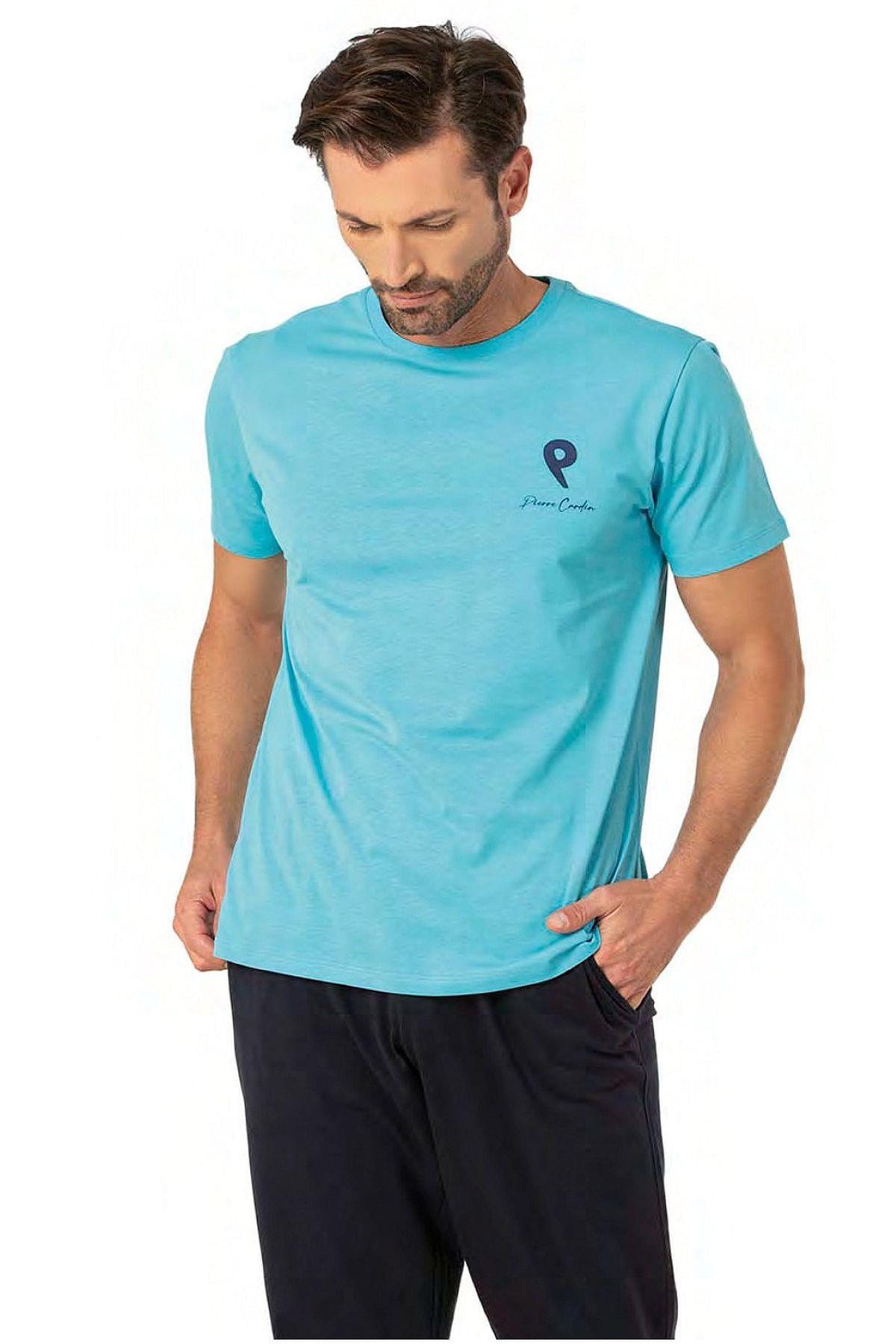 Pierre Cardin 6078 Erkek Kısa Kollu Bisiklet Yaka Pijama Takım-Mavi
